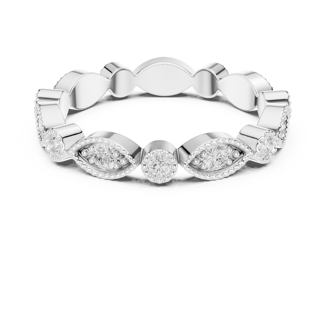 Twisted band diamond ring with modern design.