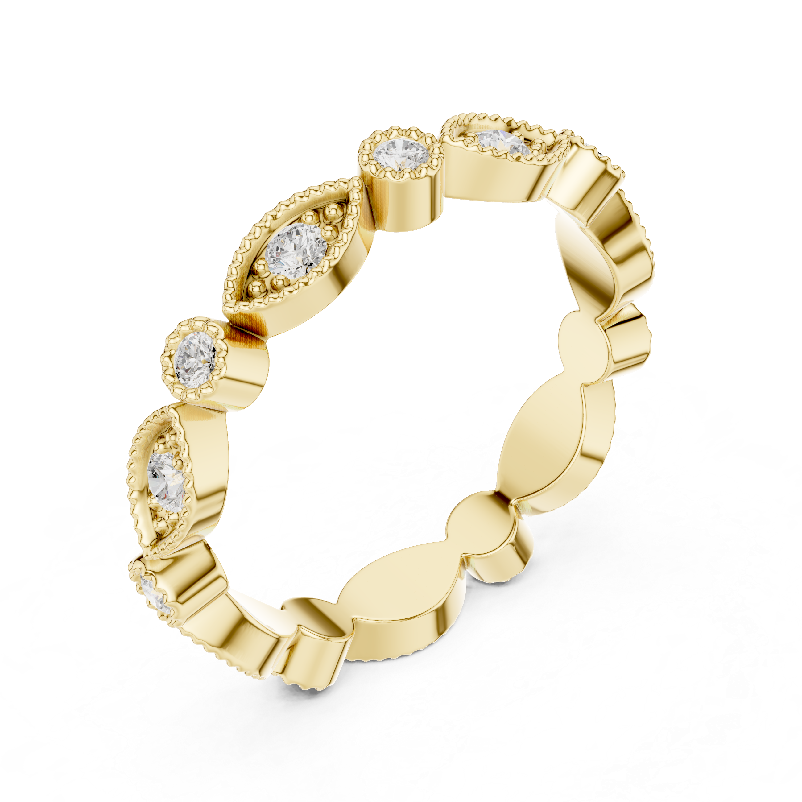 Eternity diamond ring with continuous sparkle.