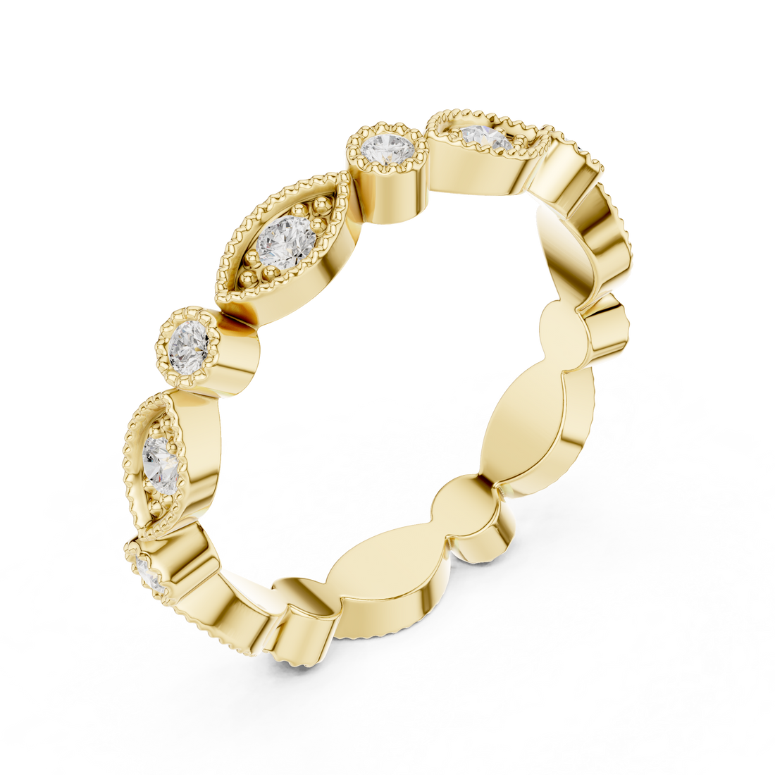 Eternity diamond ring with continuous sparkle.