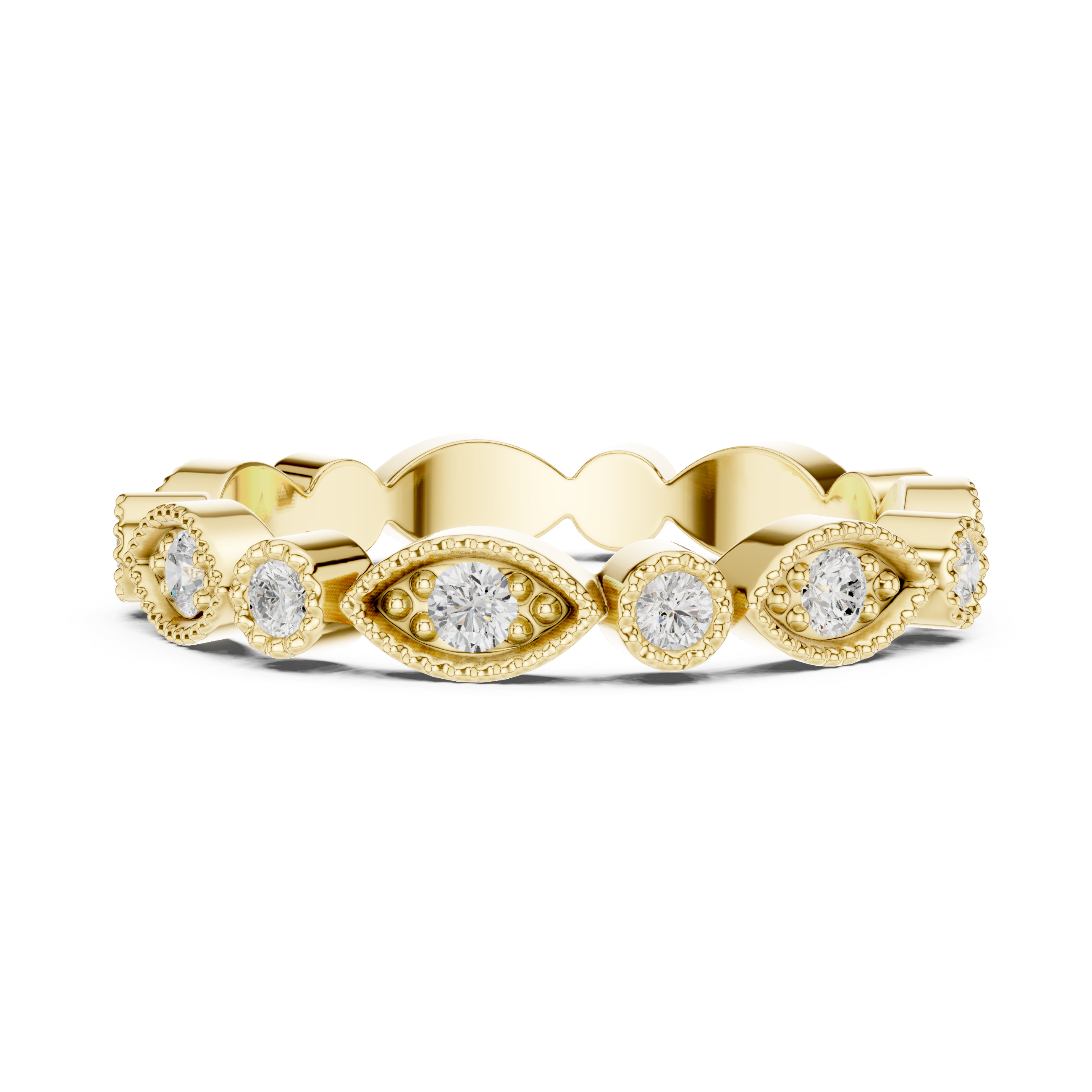 Floral-inspired diamond ring with delicate petals.