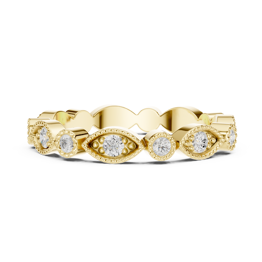 Floral-inspired diamond ring with delicate petals.