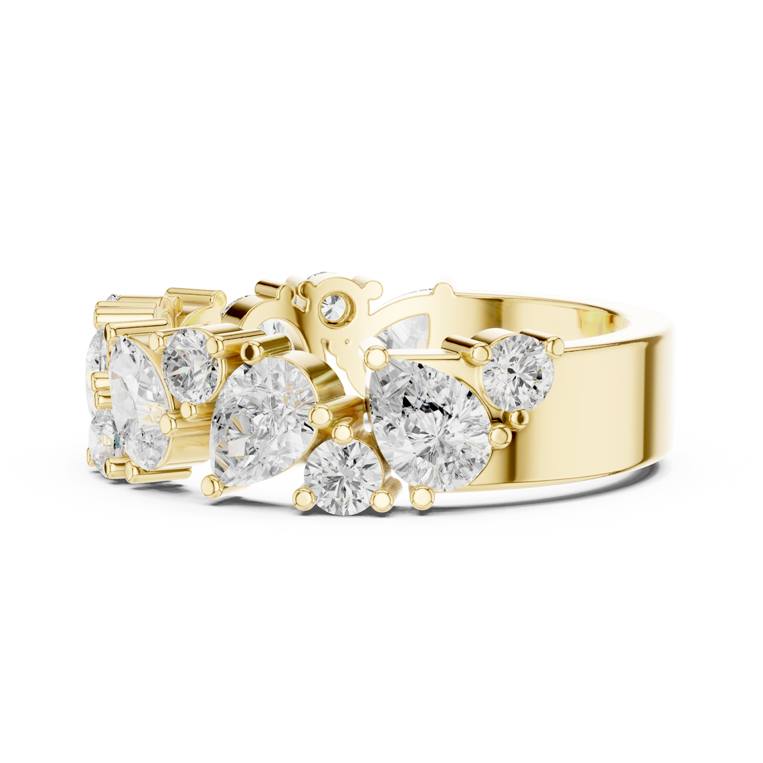 Halo cocktail ring with bold center stone.
