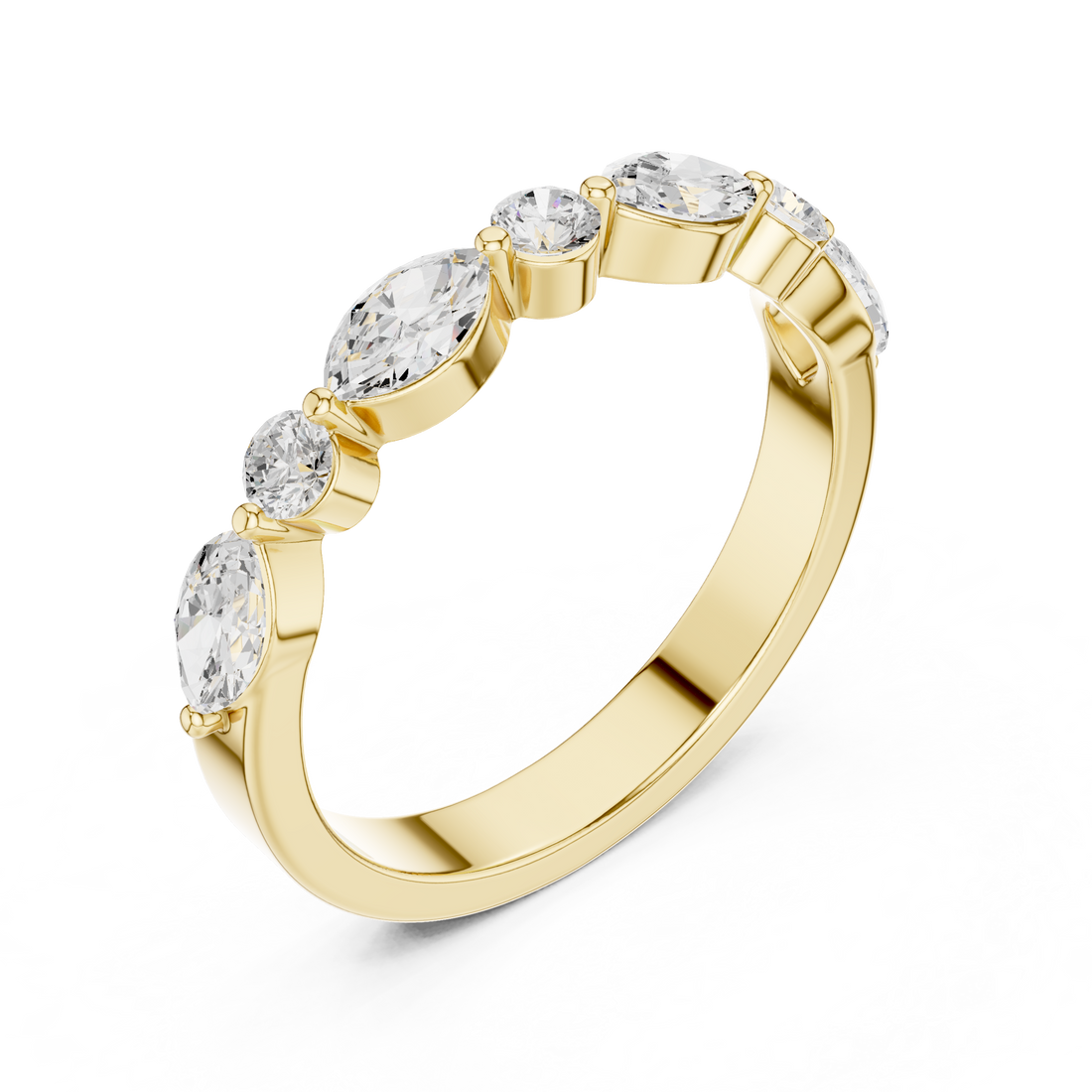 Princess-cut diamond ring with slim gold band.