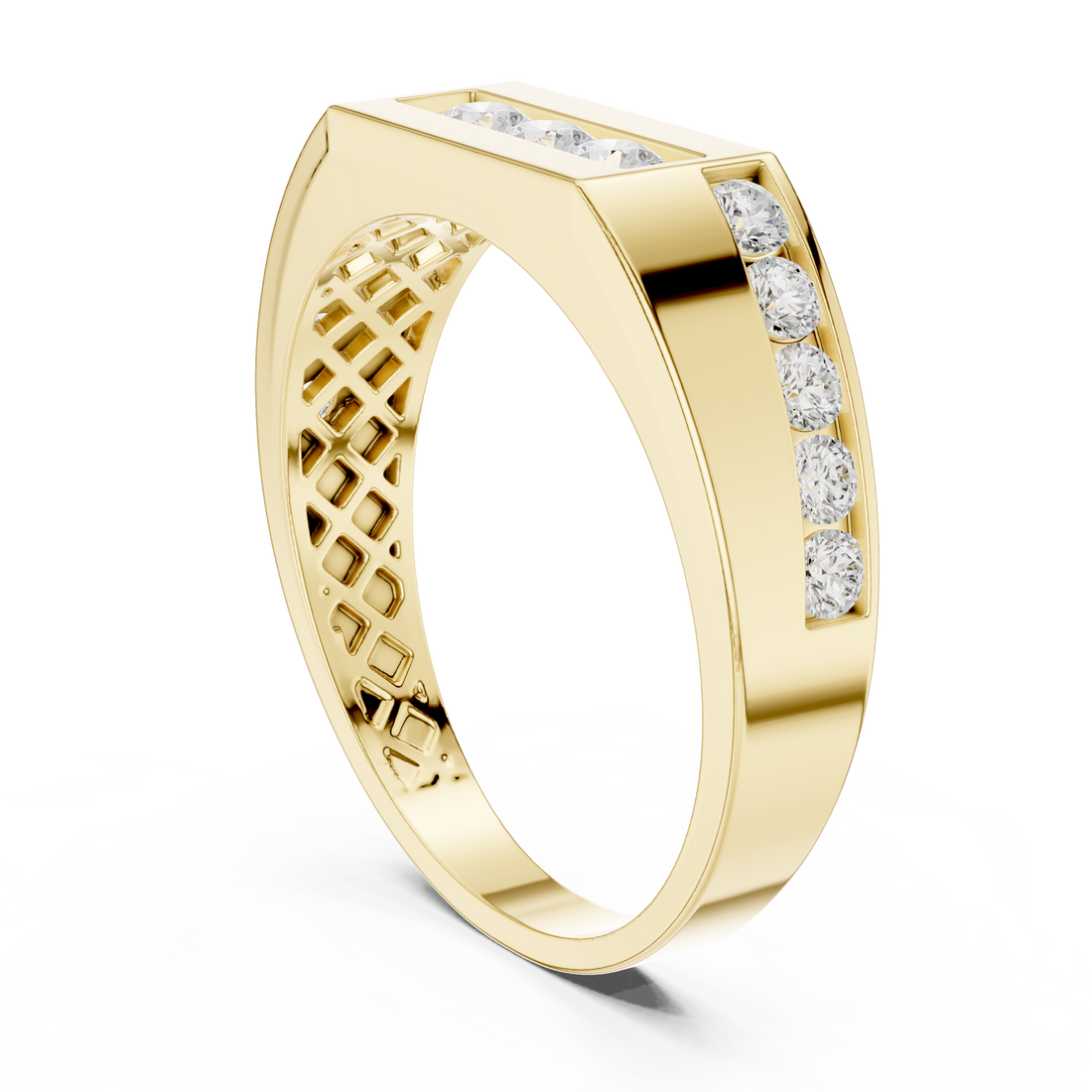 Gold toe ring with engraved design.