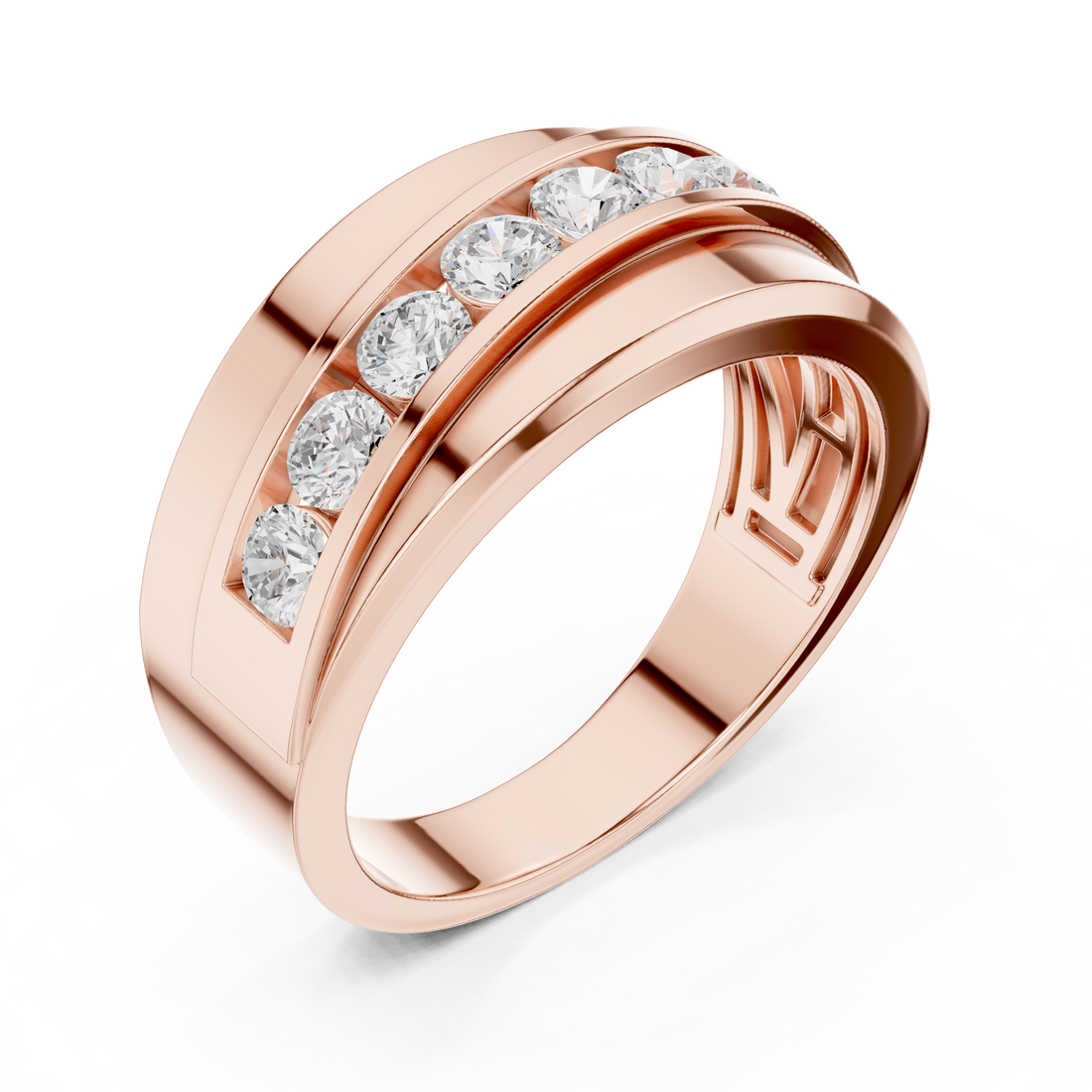 Classic Round Brilliant Diamond Channel-Set Wide Band Ring