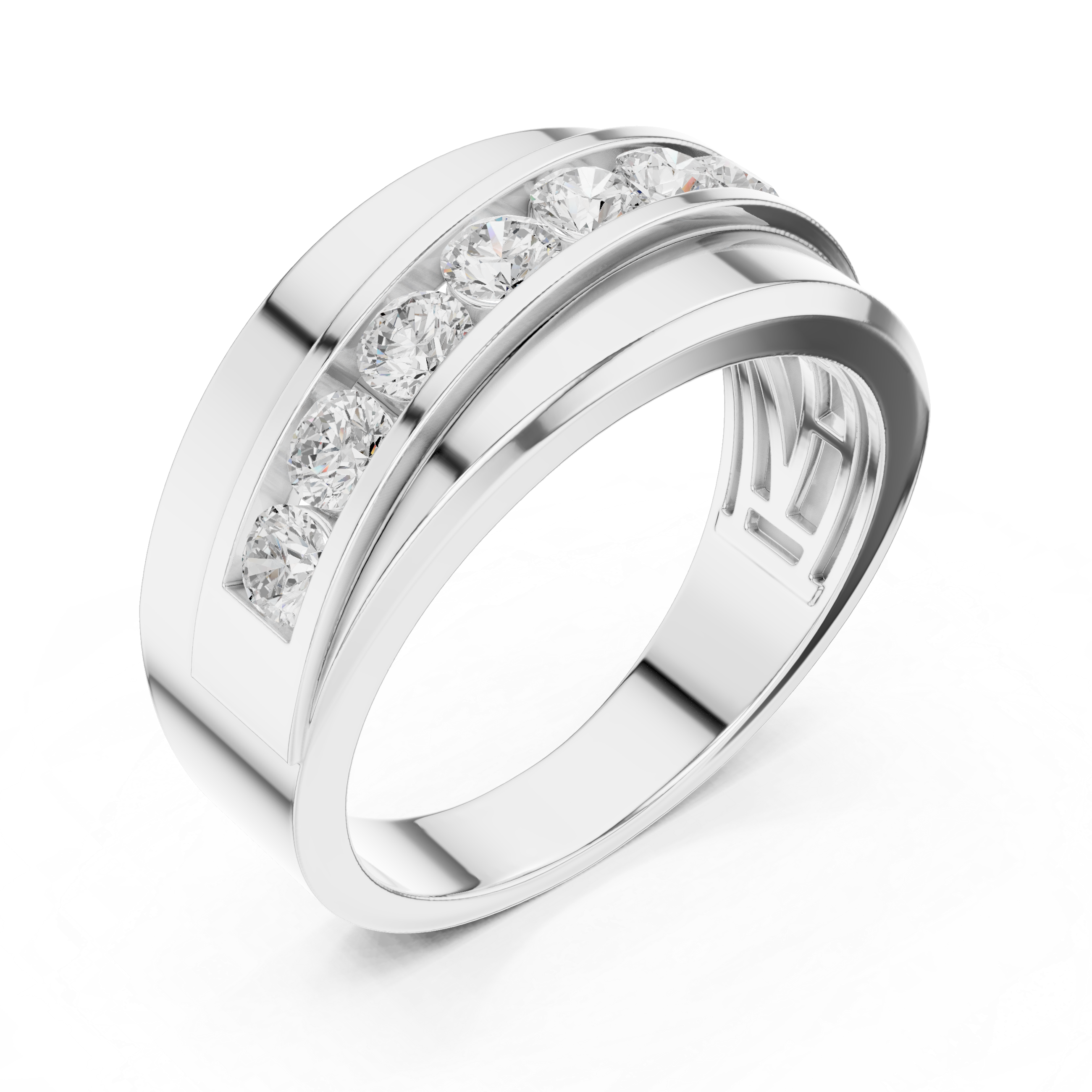Classic Round Brilliant Diamond Channel-Set Wide Band Ring