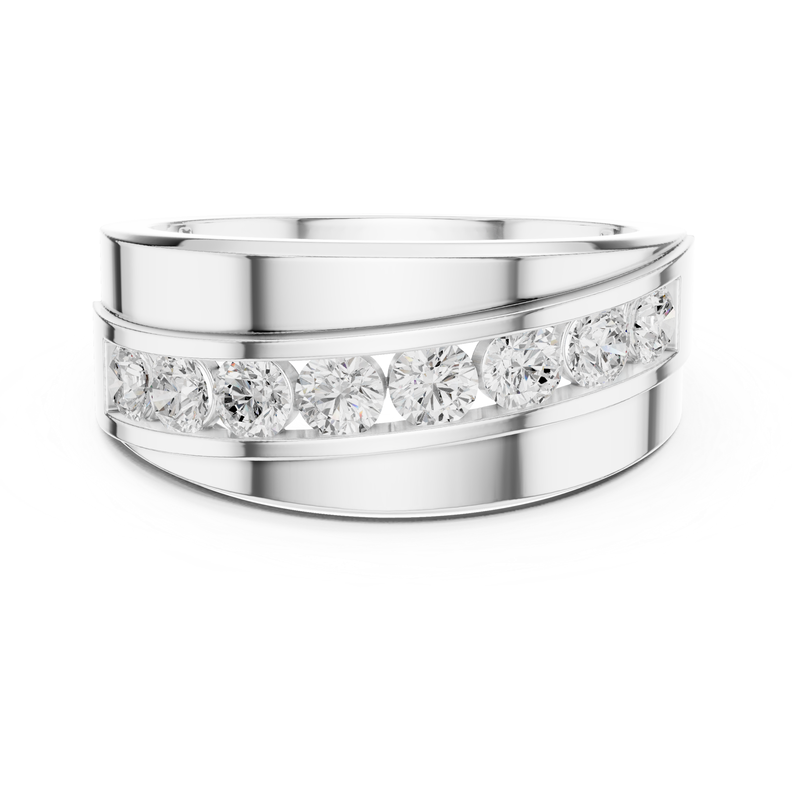 Classic Round Brilliant Diamond Channel-Set Wide Band Ring
