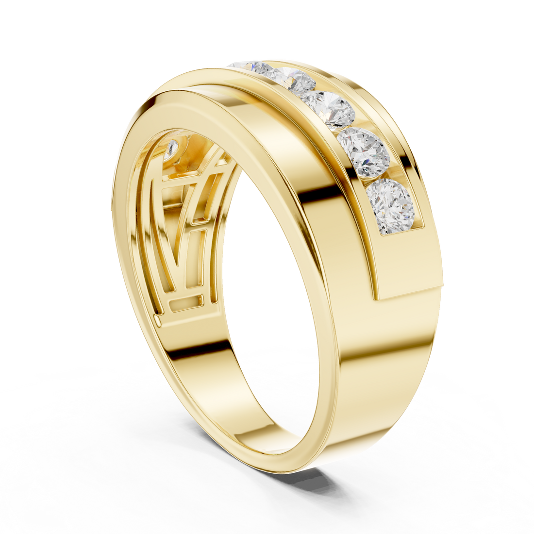 Classic Round Brilliant Diamond Channel-Set Wide Band Ring