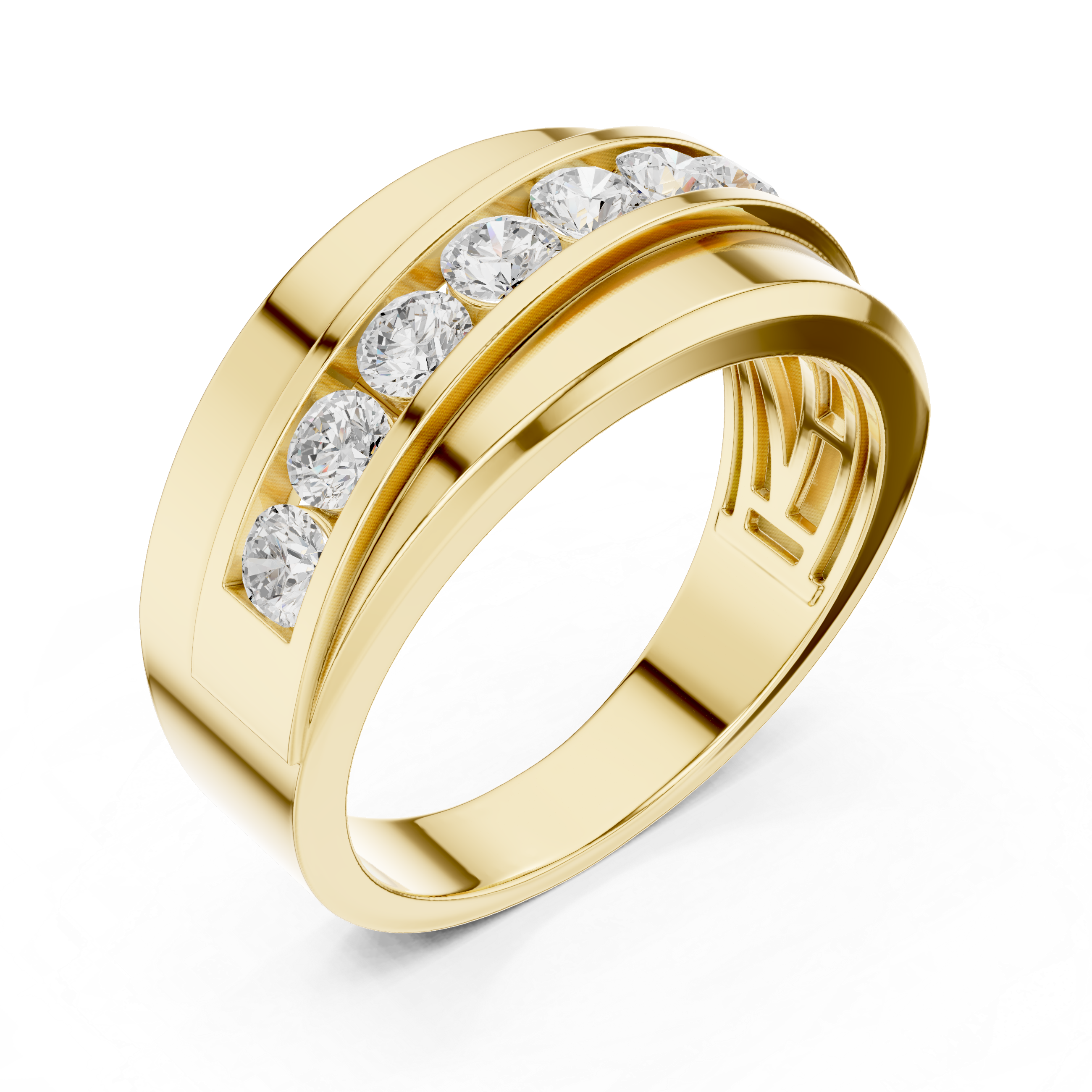 Classic Round Brilliant Diamond Channel-Set Wide Band Ring