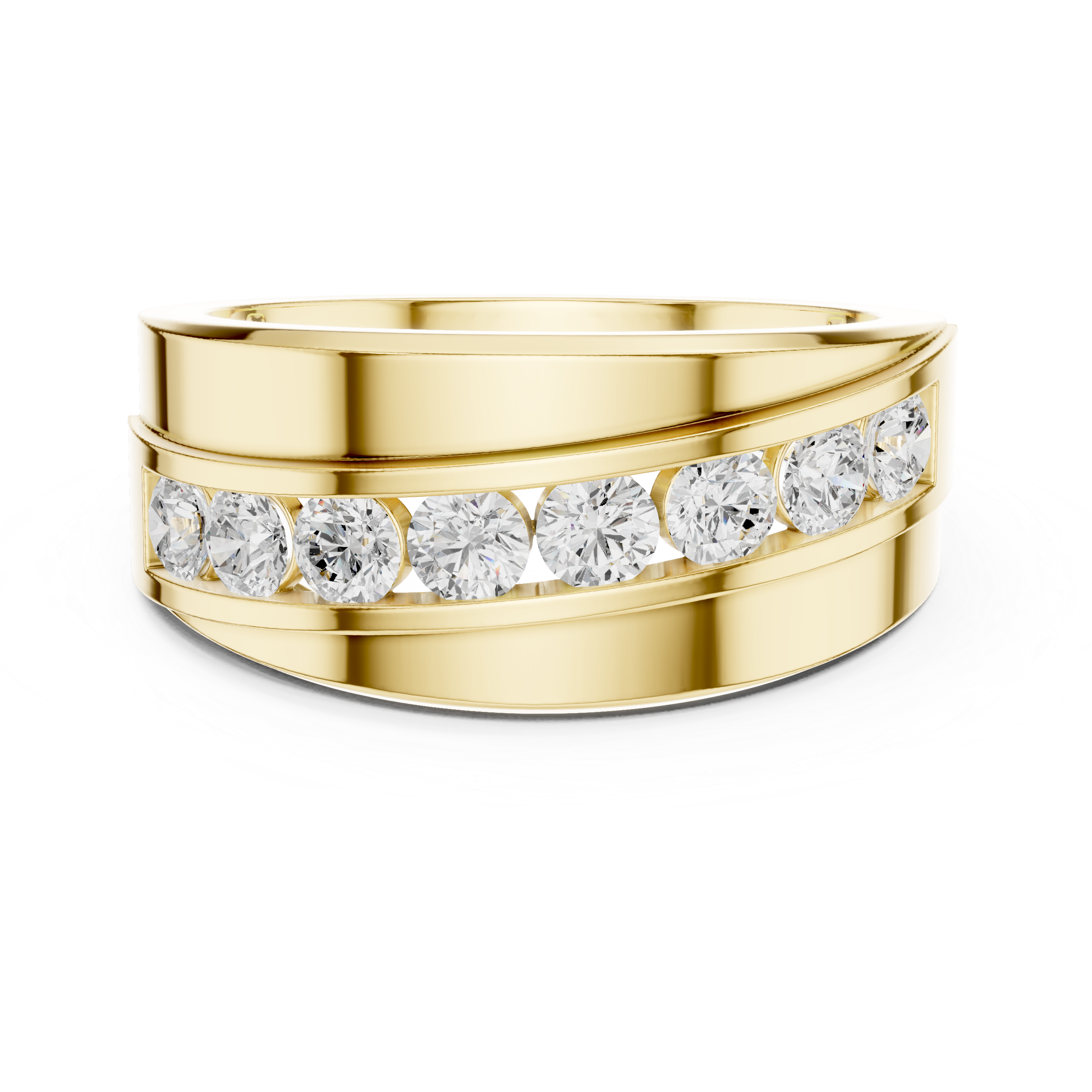 Classic Round Brilliant Diamond Channel-Set Wide Band Ring