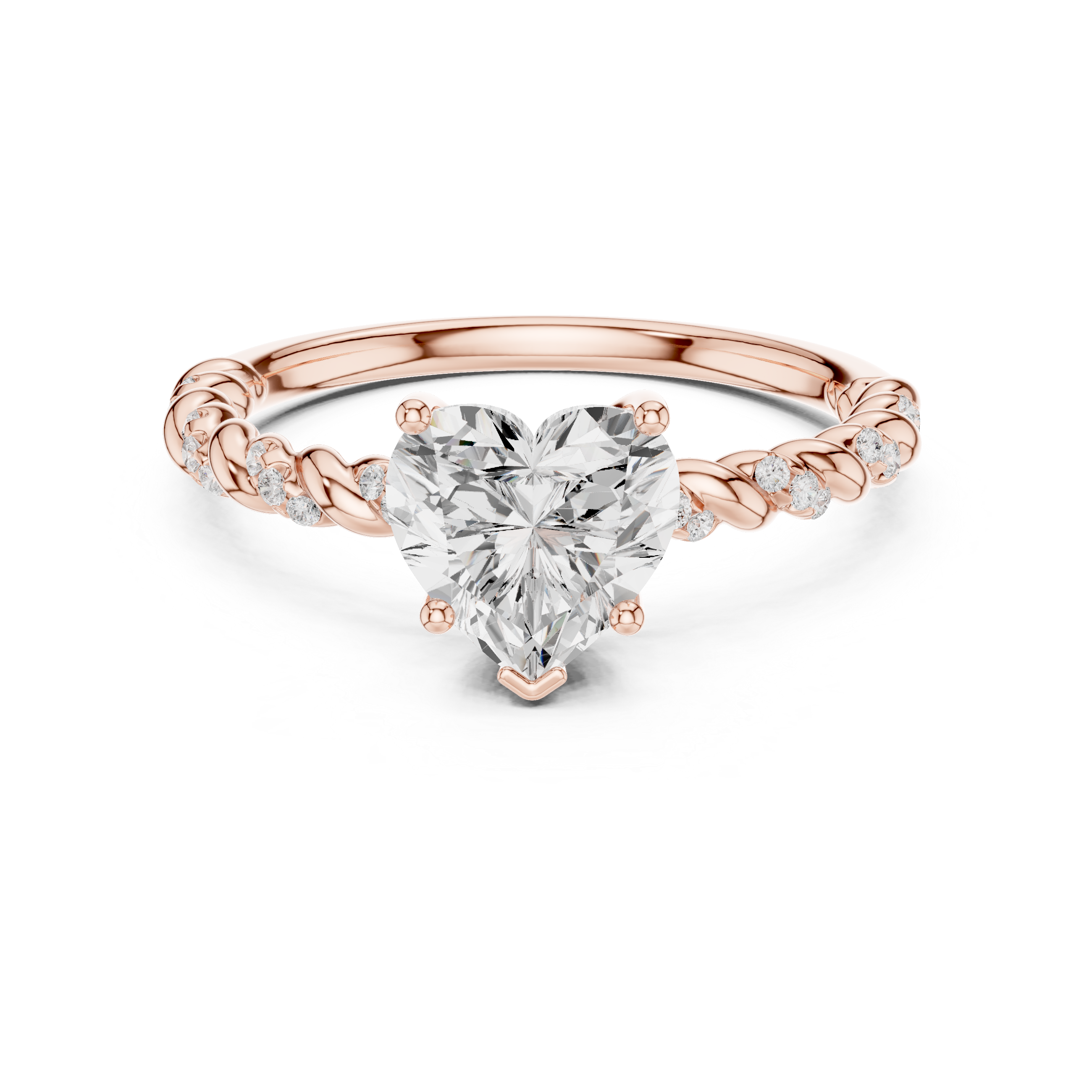 Heart Cut Center Diamond with Twisted Side Stone Band Ring