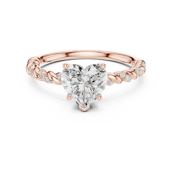 Heart Cut Center Diamond with Twisted Side Stone Band Ring