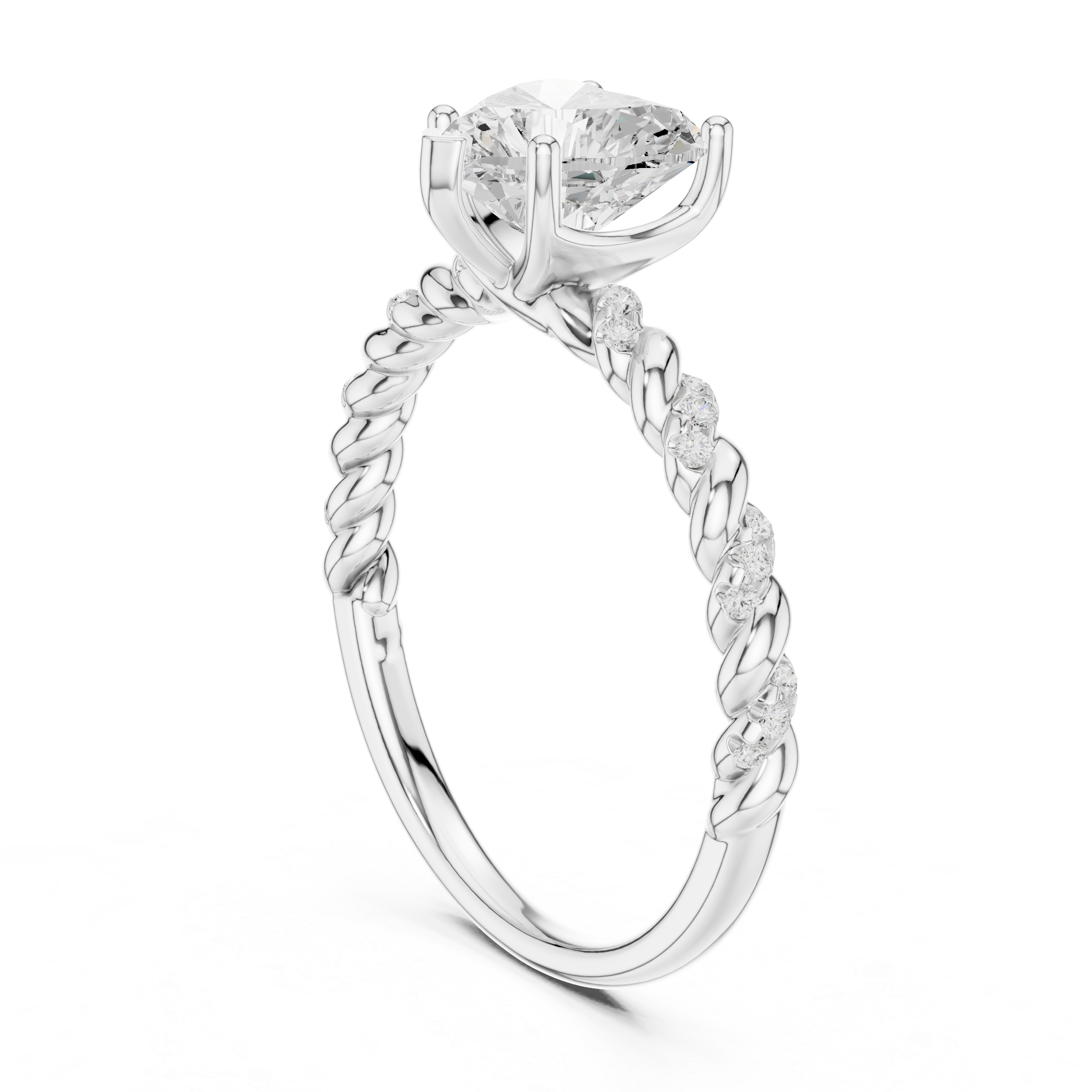 Heart Cut Center Diamond with Twisted Side Stone Band Ring