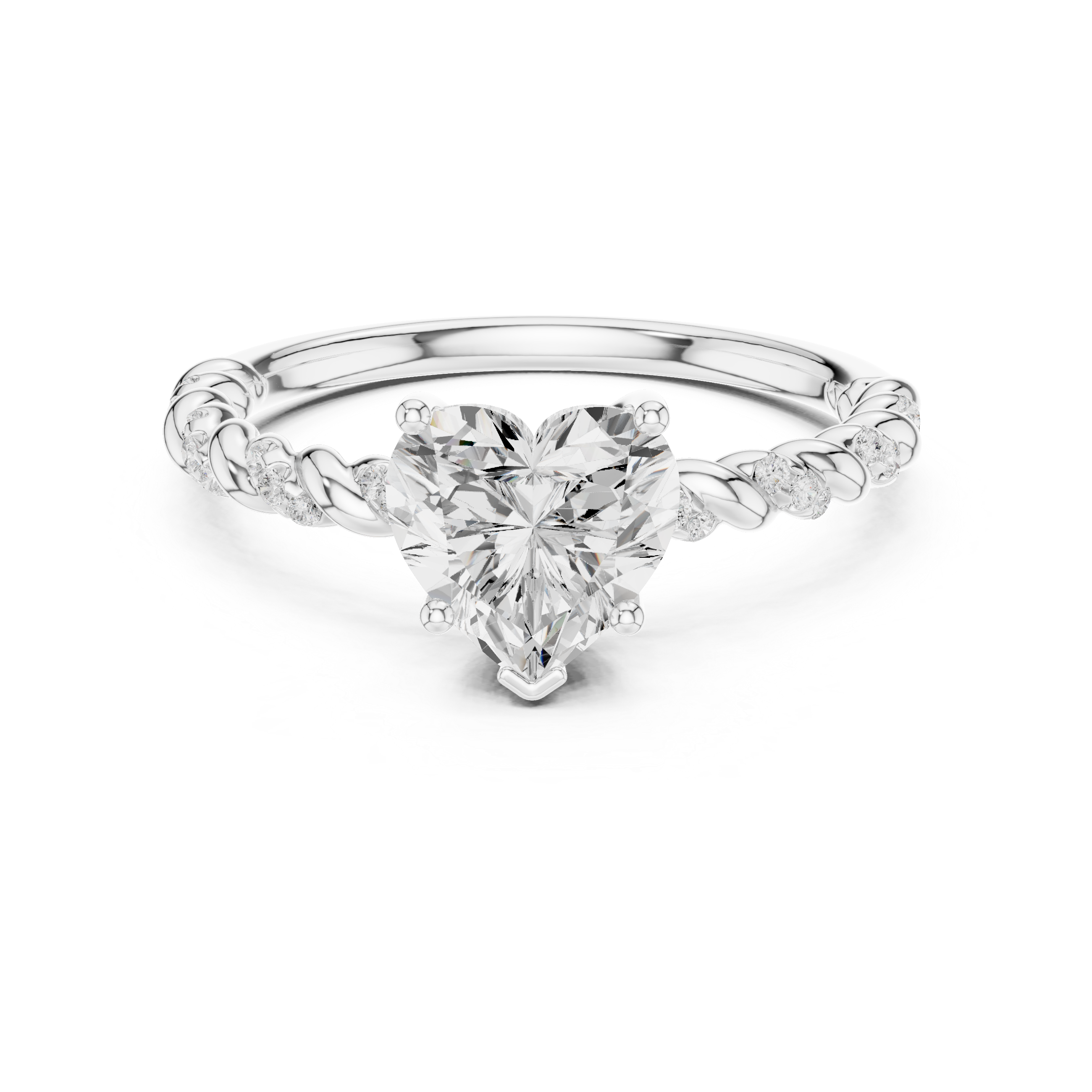 Heart Cut Center Diamond with Twisted Side Stone Band Ring