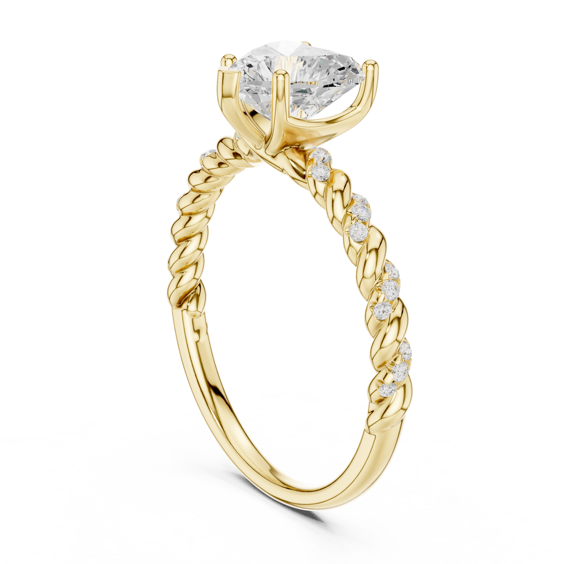 Heart Cut Center Diamond with Twisted Side Stone Band Ring