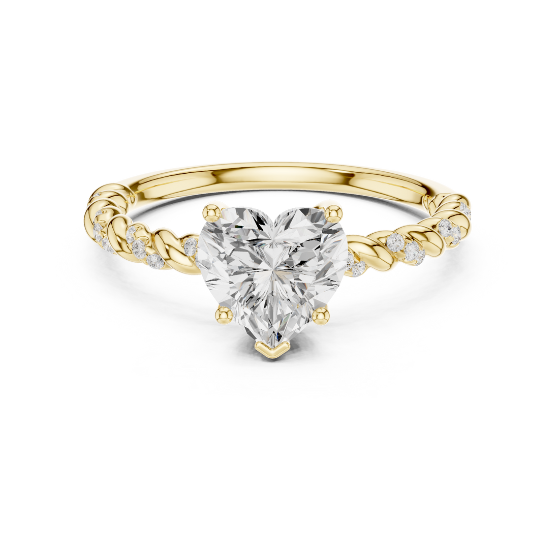 Heart Cut Center Diamond with Twisted Side Stone Band Ring