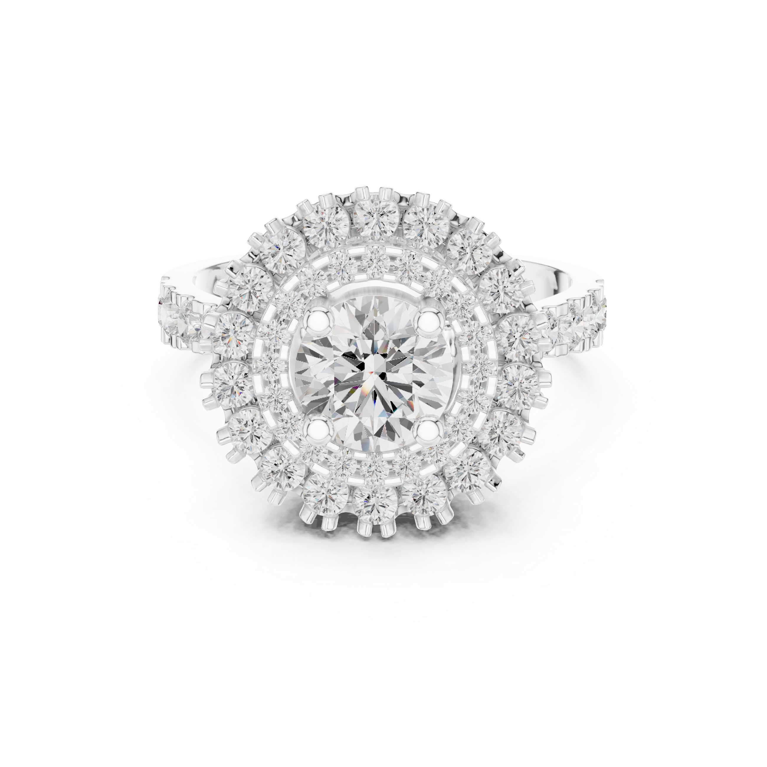 Split band engagement ring with diamond accents.