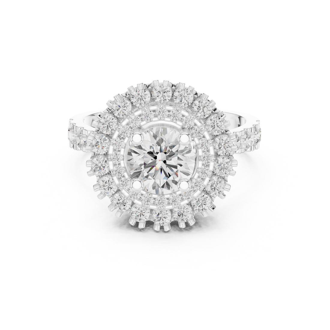 Split band engagement ring with diamond accents.