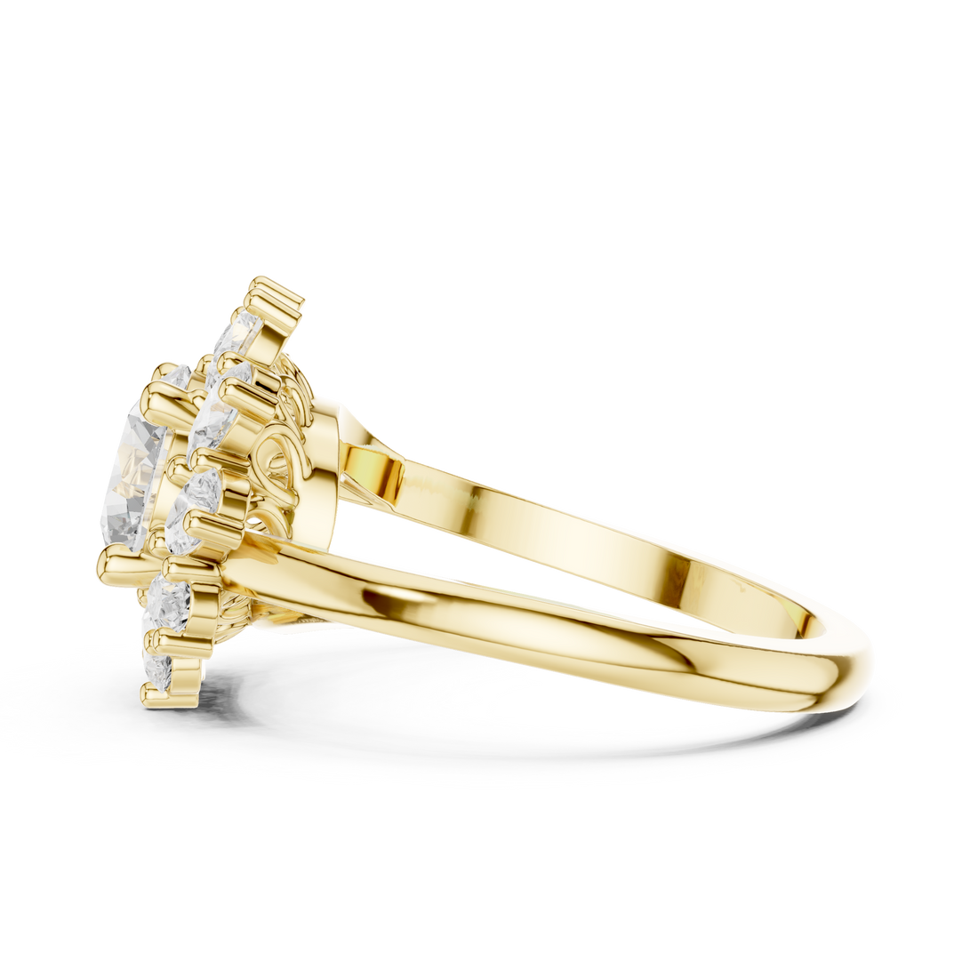 Leaf-shaped brooch with polished gold finish.