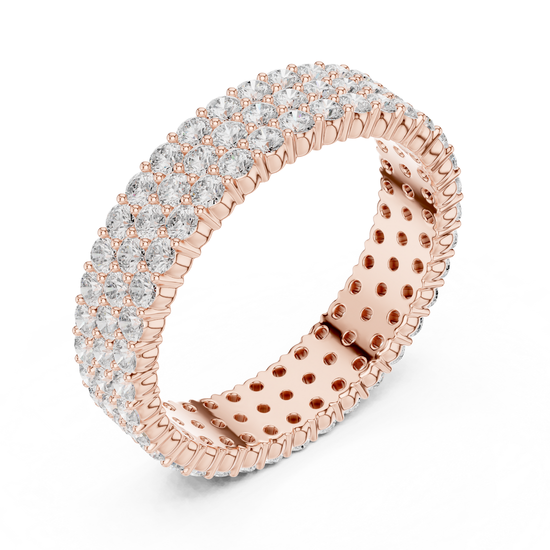 Minimalist thin gold band ring with tiny diamonds.