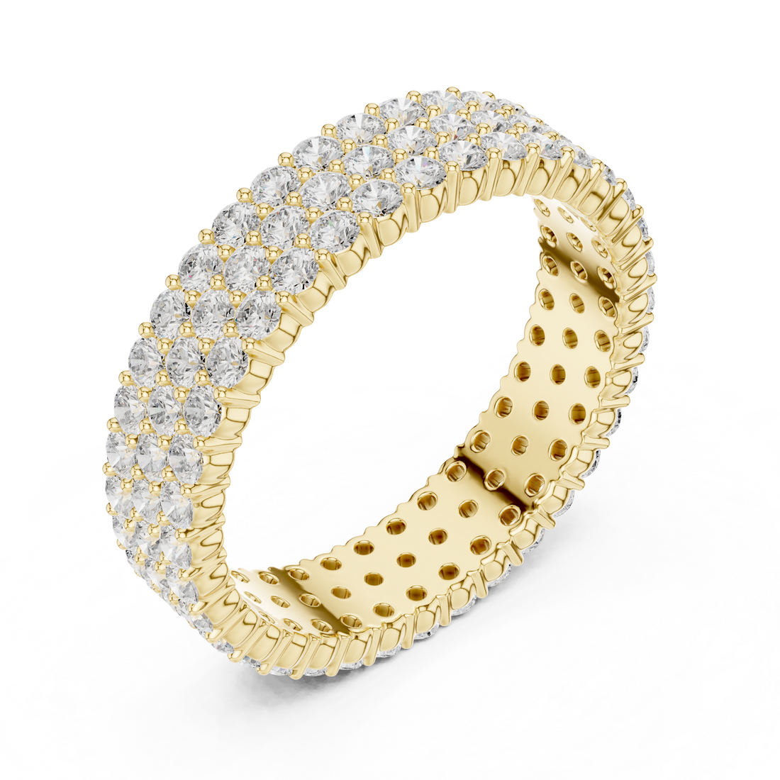Eternity diamond ring with continuous sparkle.