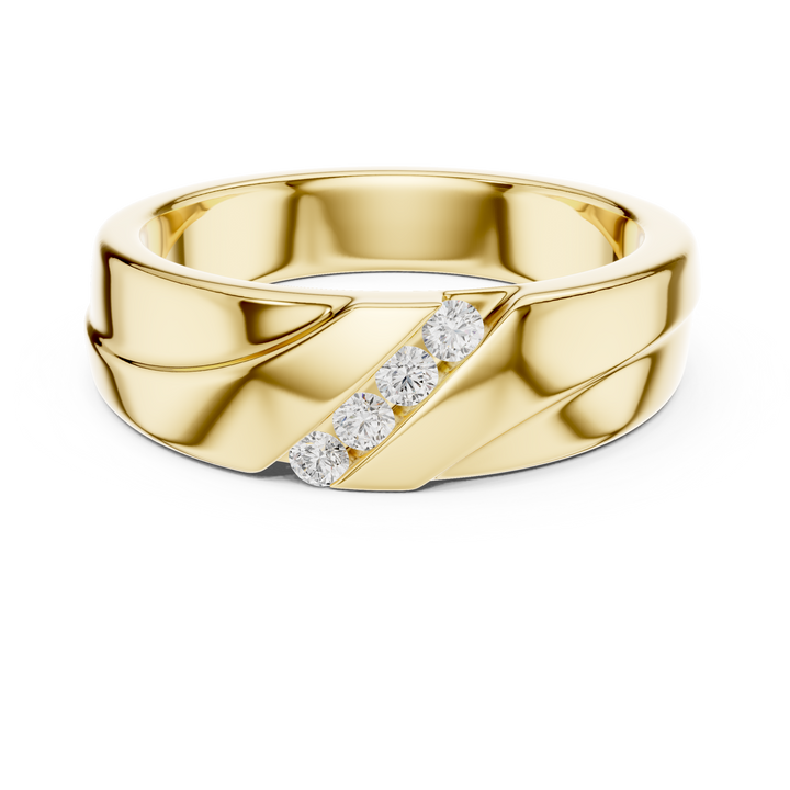Men's gold wedding band with brushed finish.