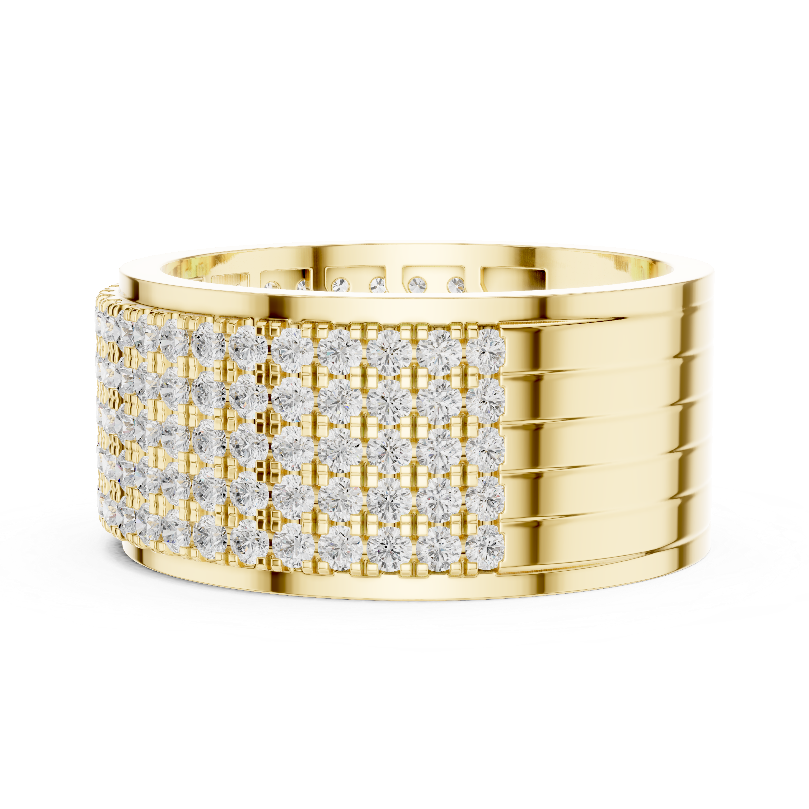 Halo cocktail ring with bold center stone.
