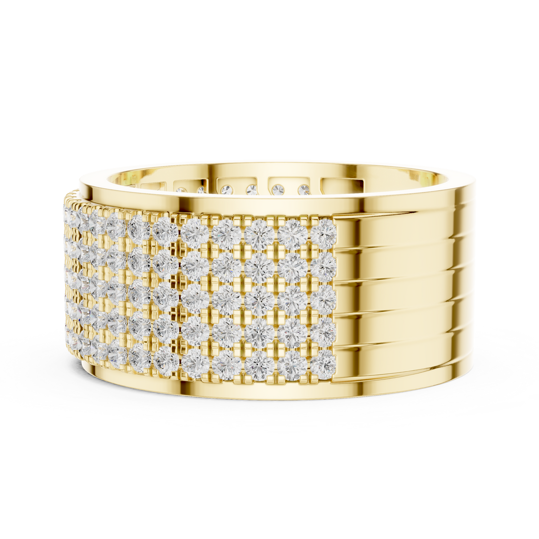 Halo cocktail ring with bold center stone.