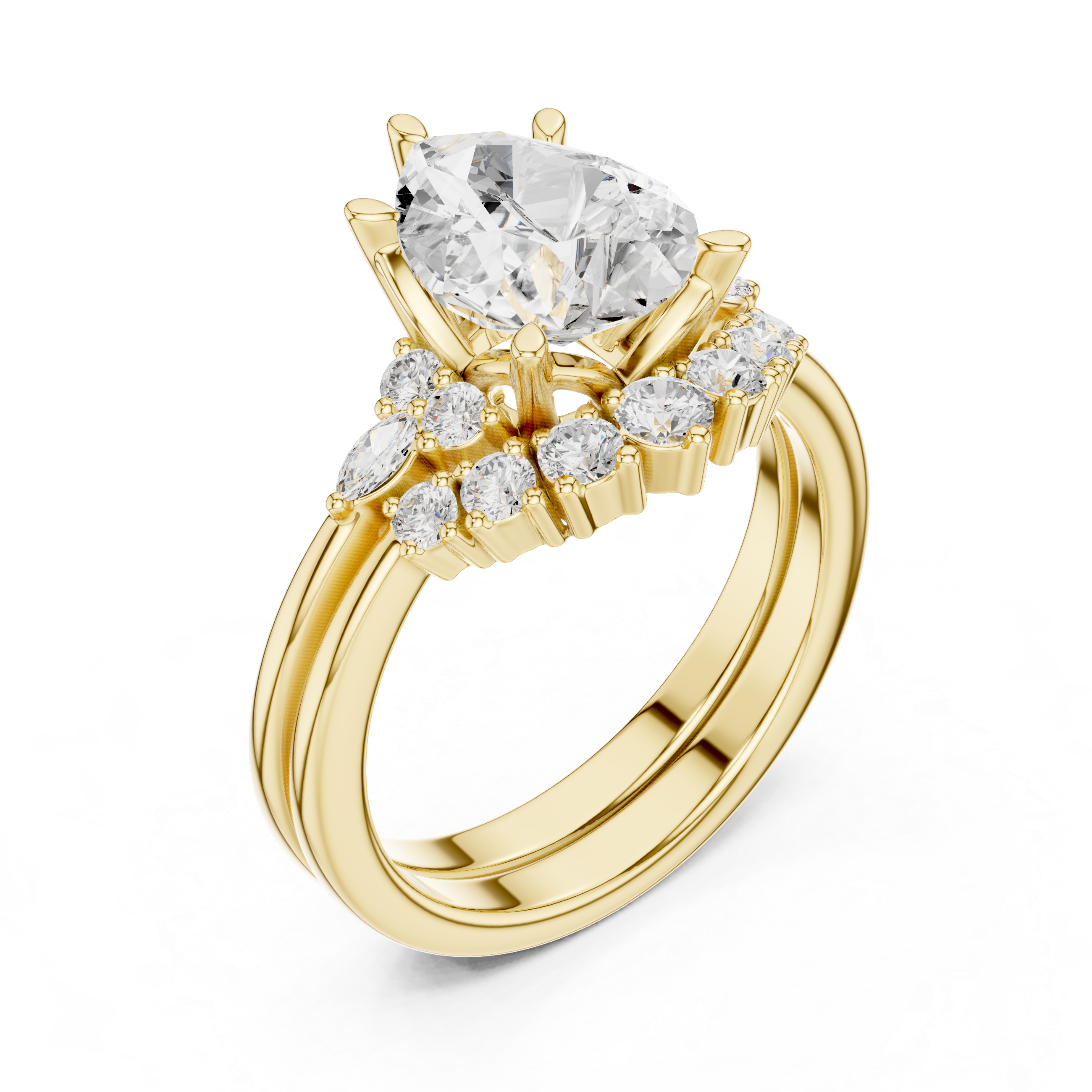 Pear Cut Diamond Halo Engagement Ring with Marquise Accent