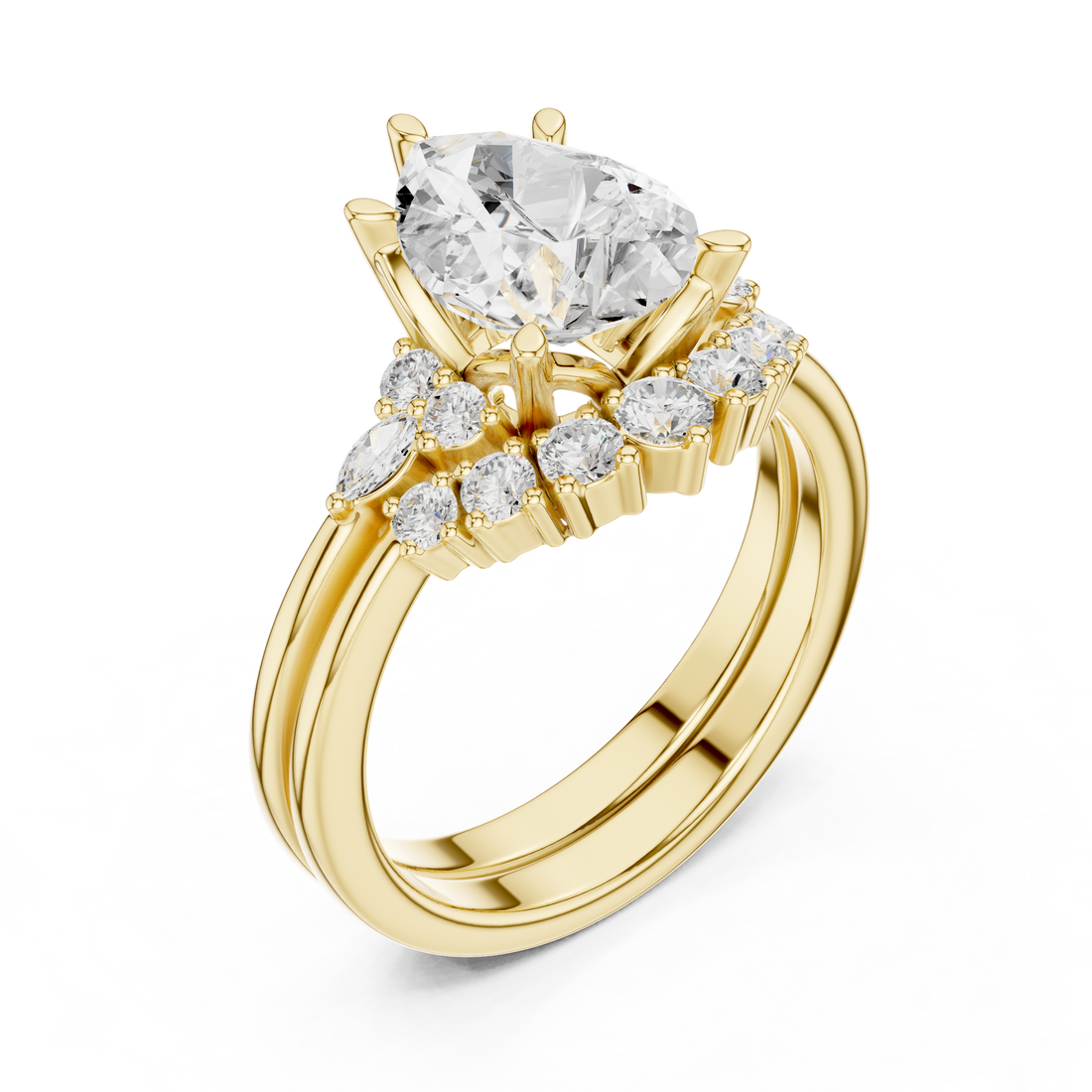 Pear Cut Diamond Halo Engagement Ring with Marquise Accent