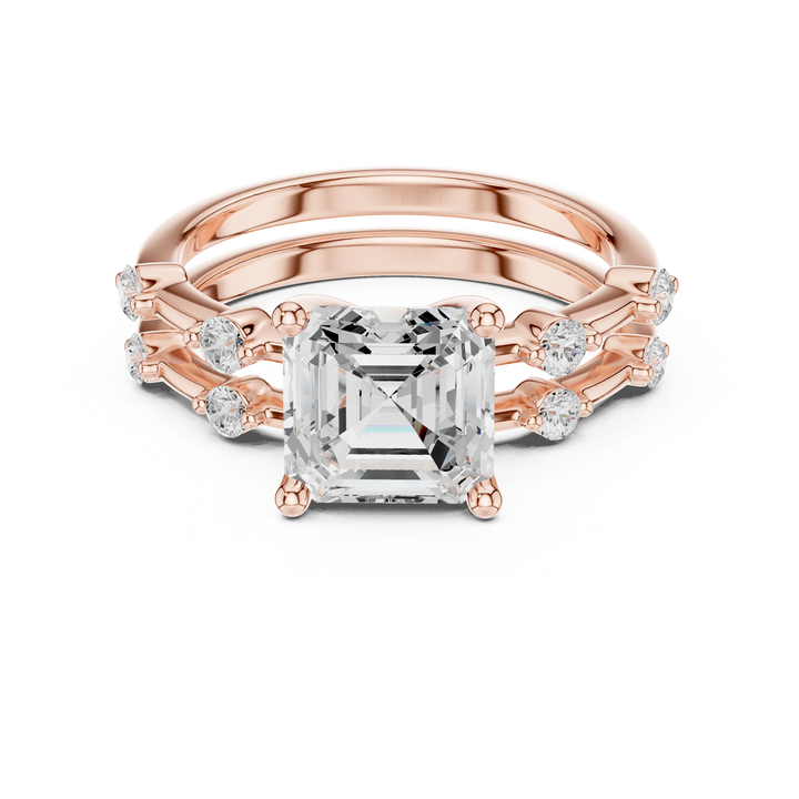 Minimalist Style Asscher Cut Diamond Split Band Engagement Ring with Round Side Stones perfect for everyday elegant simple wear