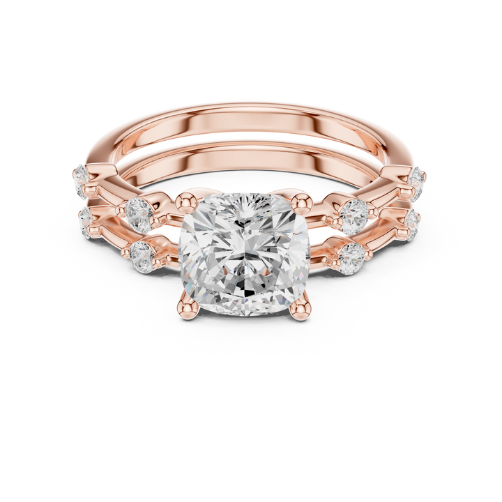 Cushion Cut Diamond Bridal Set with Round Accent Bands