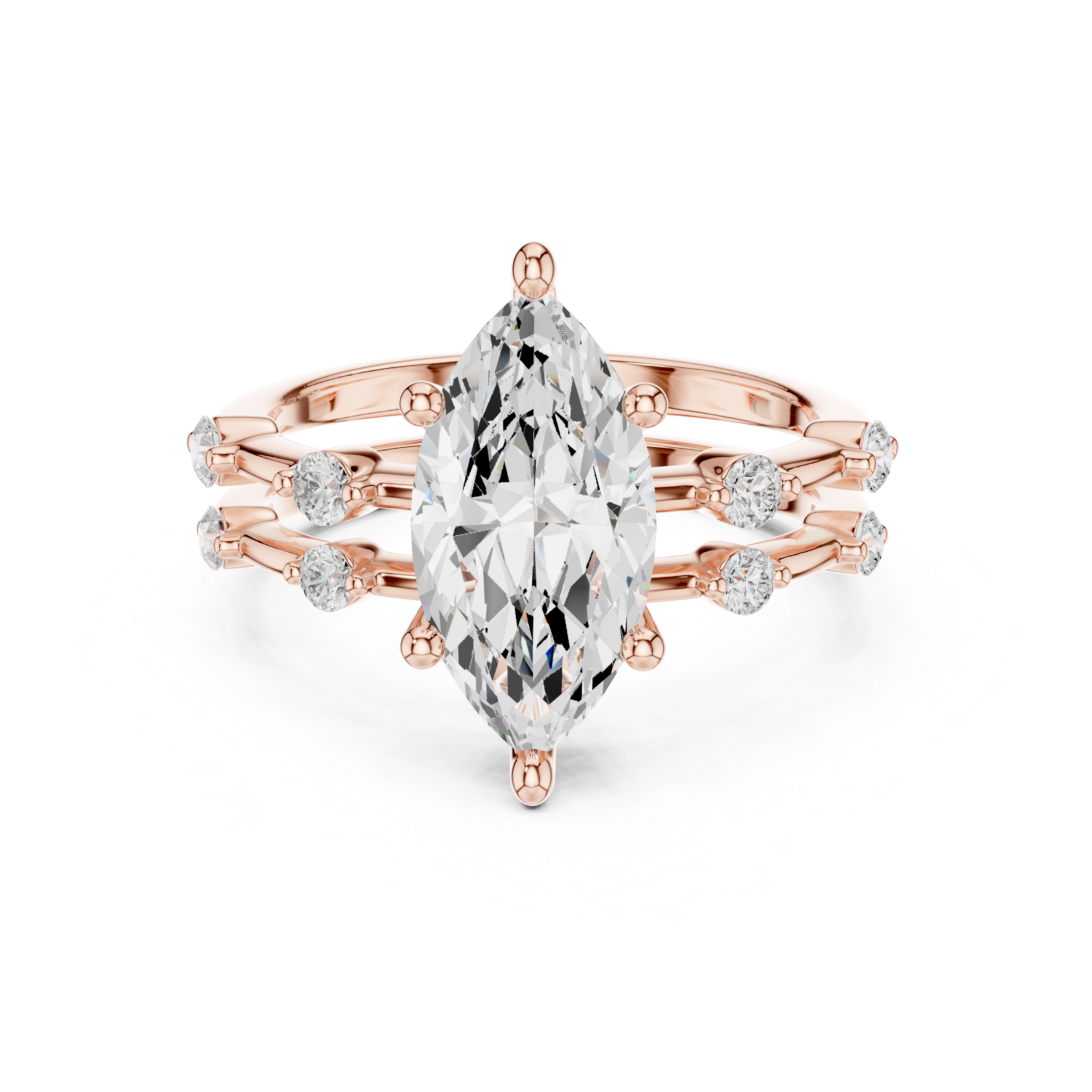Marquise Cut Diamond Engagement Ring with Triple Split Diamond Band