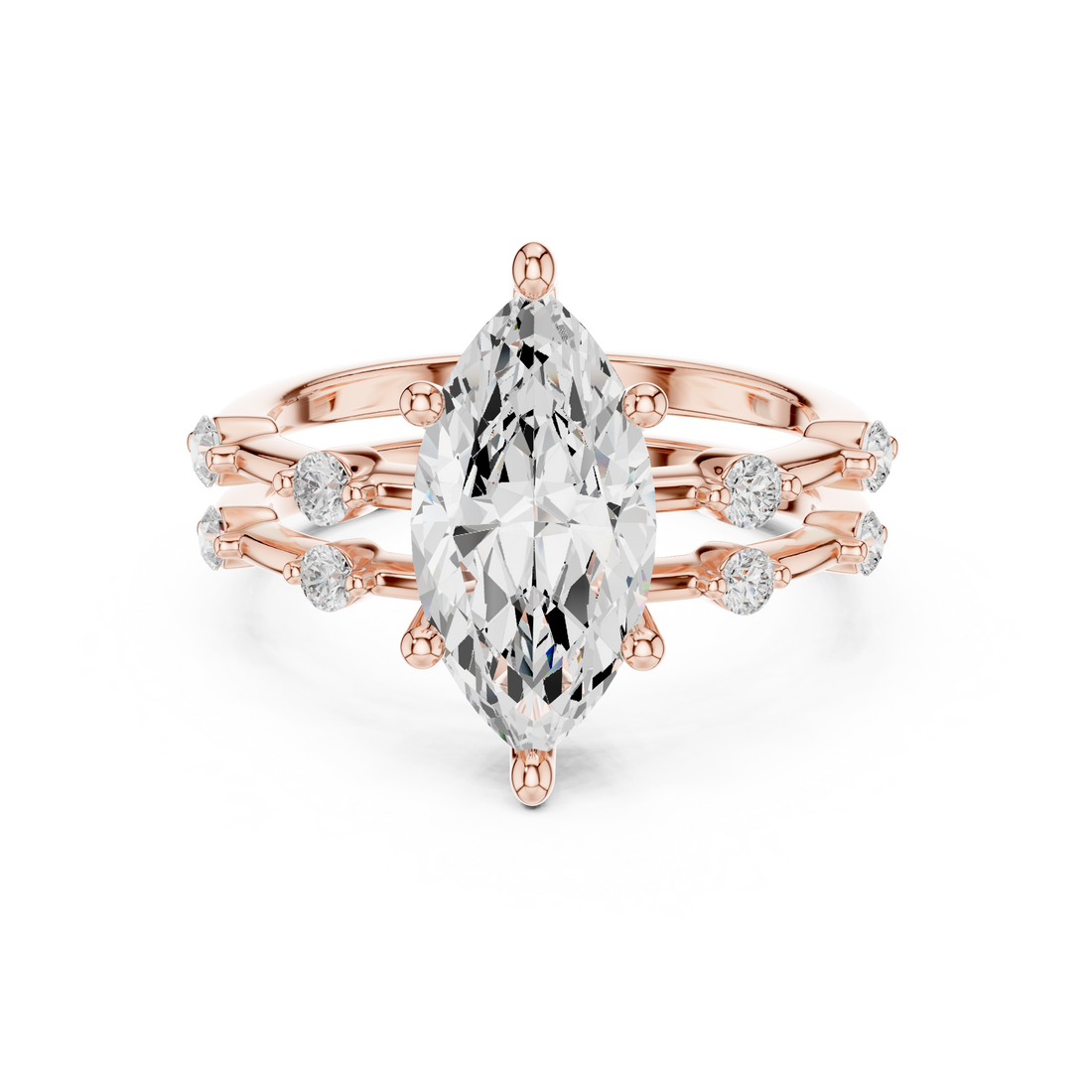 Marquise Cut Diamond Engagement Ring with Triple Split Diamond Band