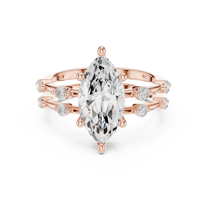 Marquise Cut Diamond Engagement Ring with Triple Split Diamond Band