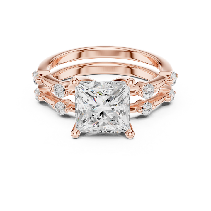 Princess Cut Diamond Bridal Set with Round Accent Bands