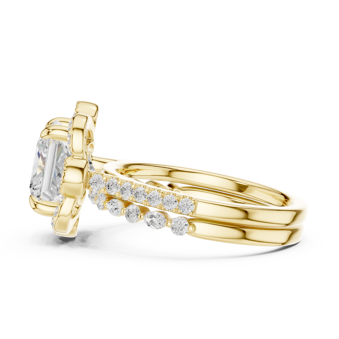 Oval solitaire ring with polished gold band.