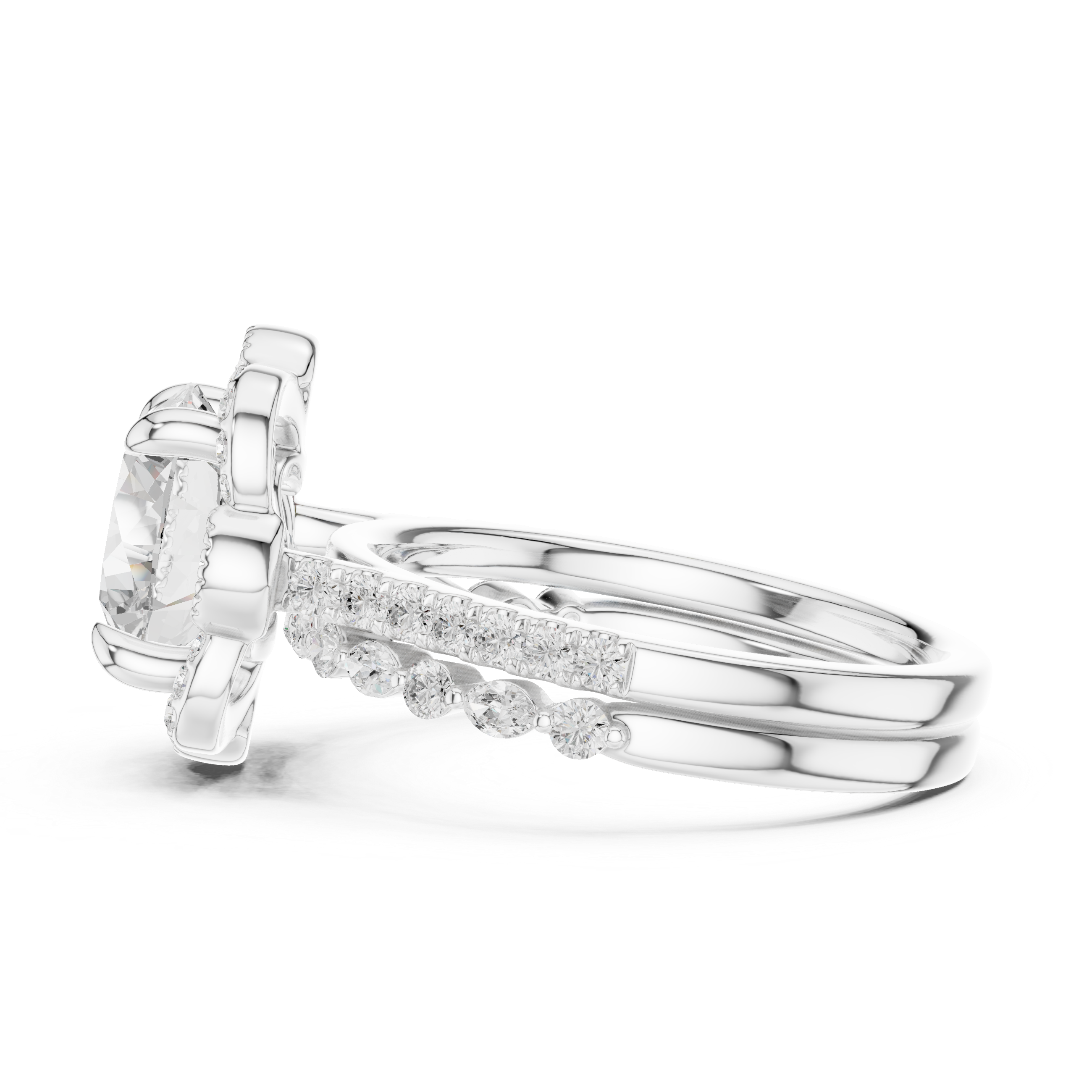 Modern bridal set with layered pieces.