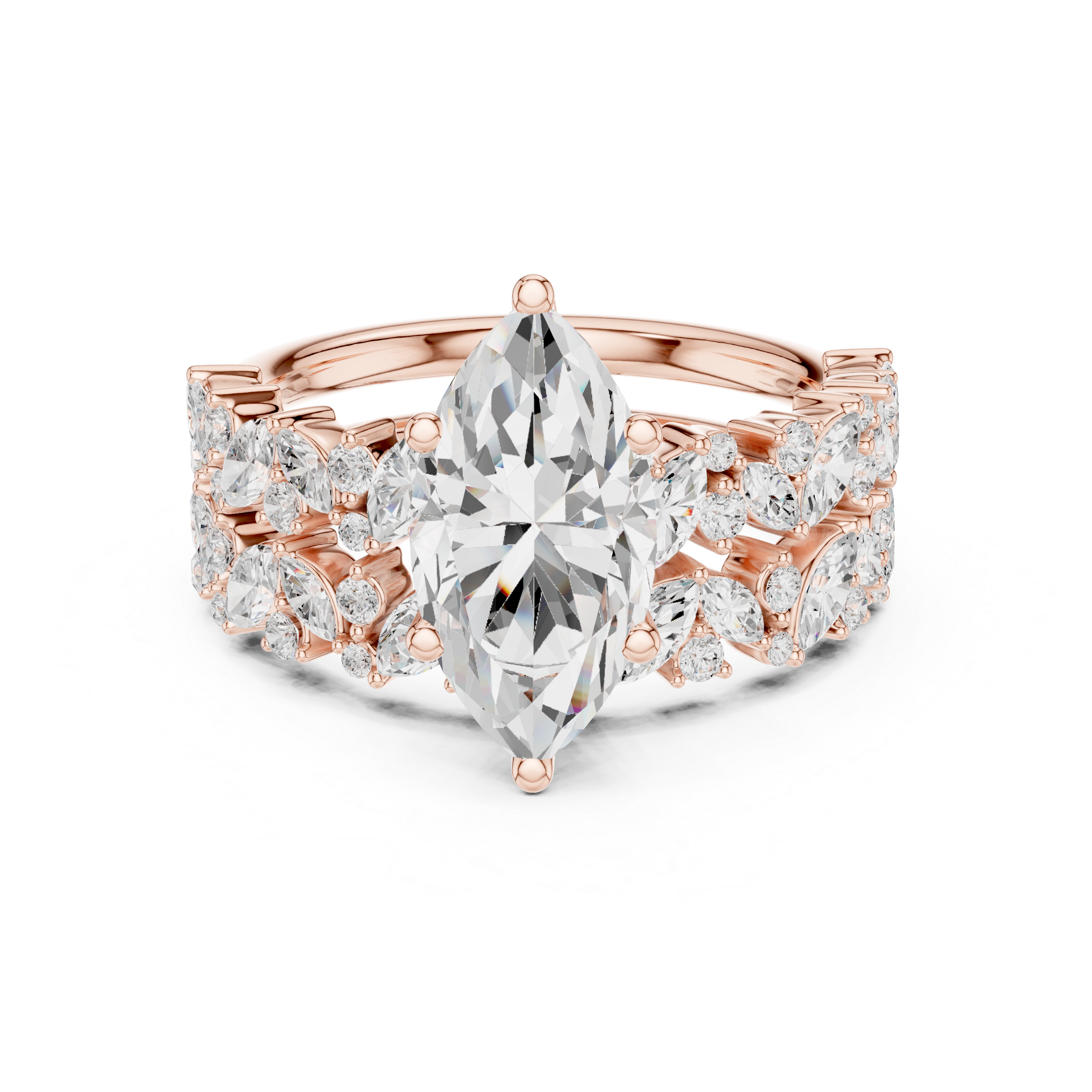 Timeless Marquise Cut Diamond Ring with Marquise Cluster and Pavé Band accent stones classic look