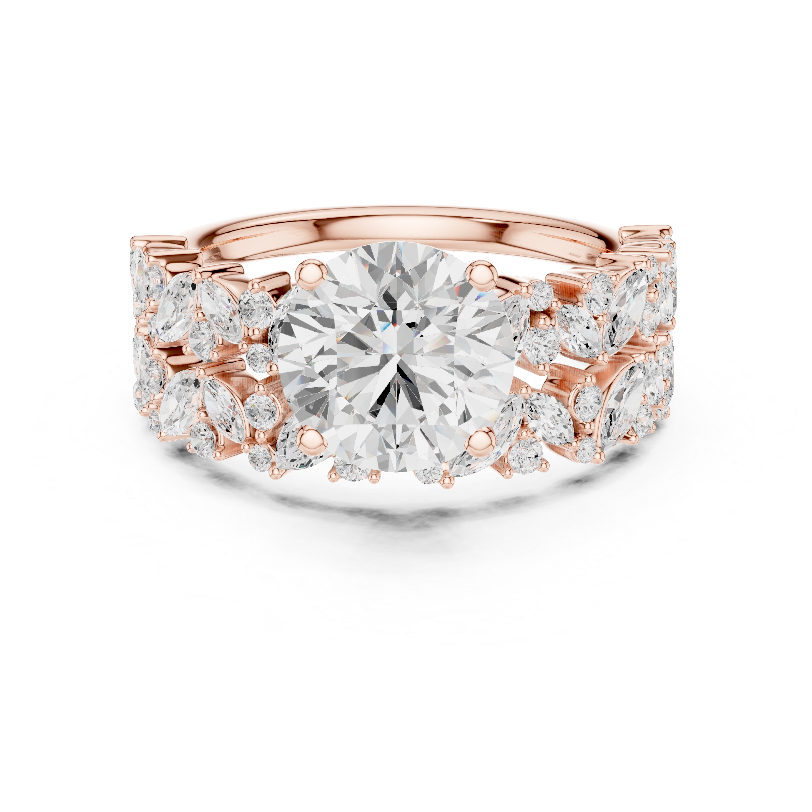 Timeless Round Cut Diamond Engagement Ring with Marquise Accents accent stones classic look