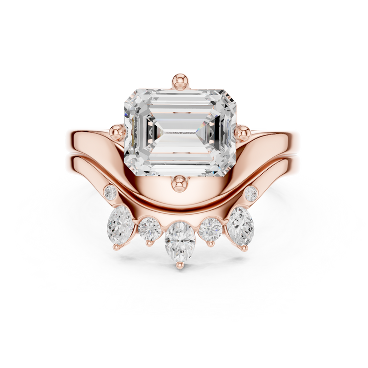 Rose gold halo ring with sparkling side stones.