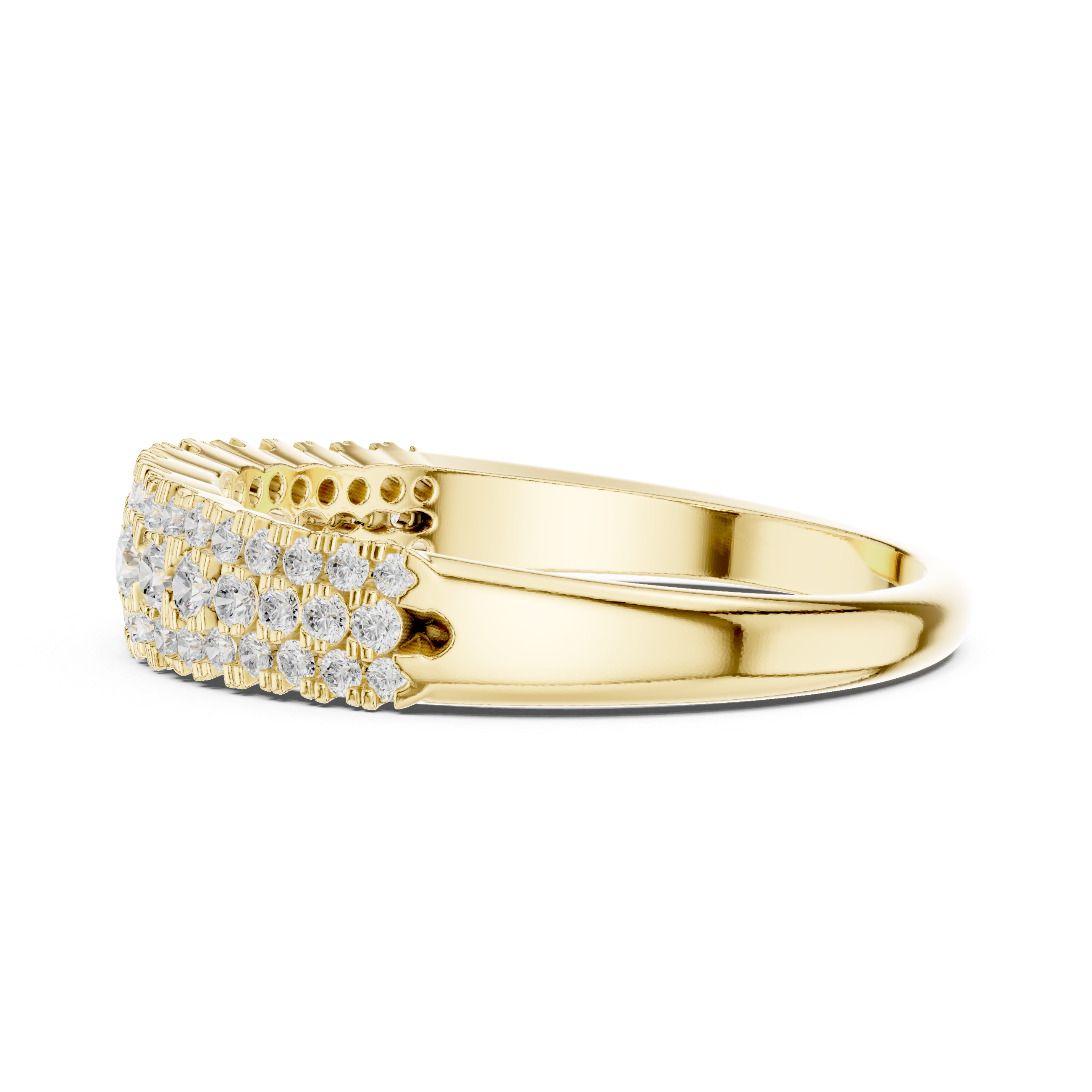 Small gold stud earrings with smooth finish.
