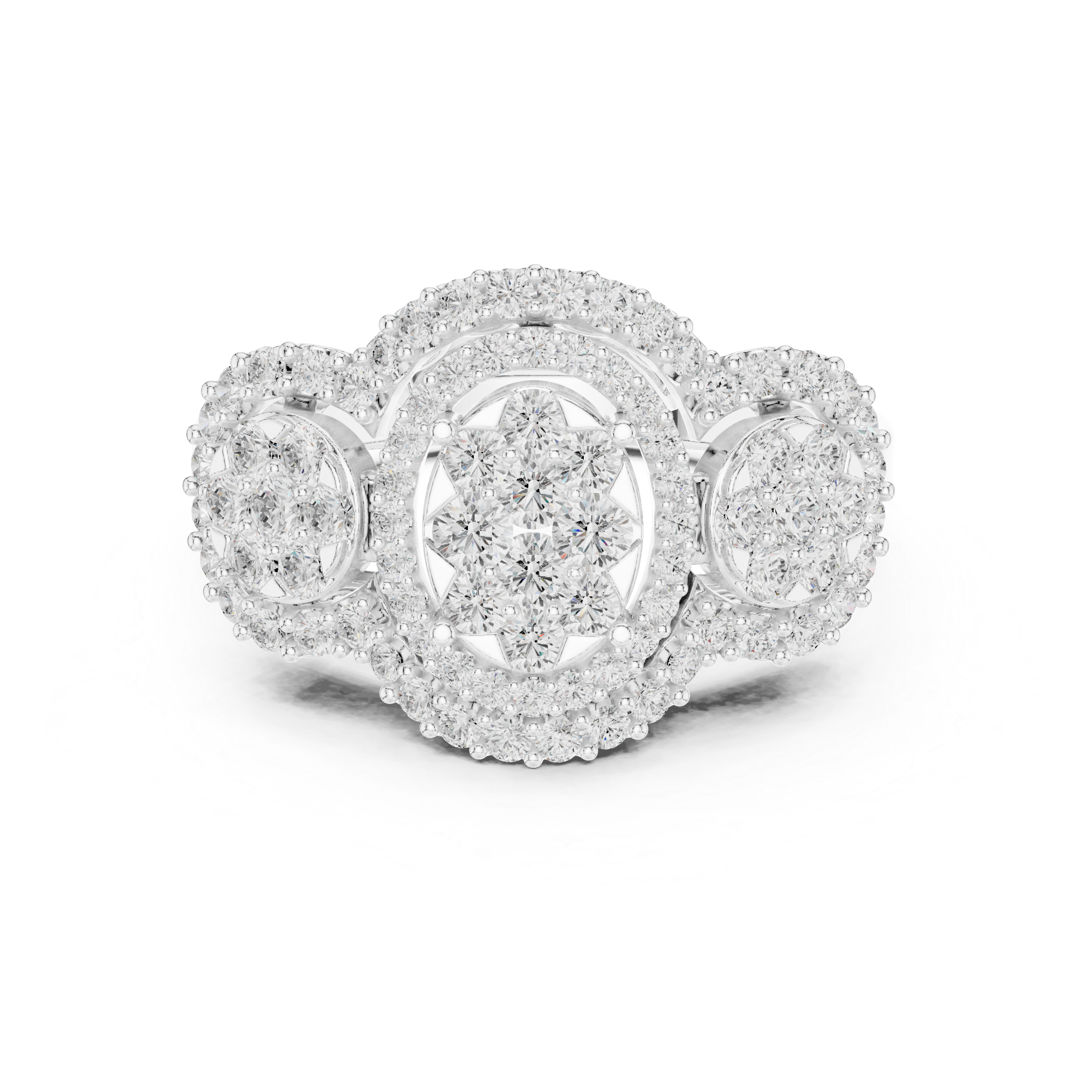 Split band engagement ring with diamond accents.