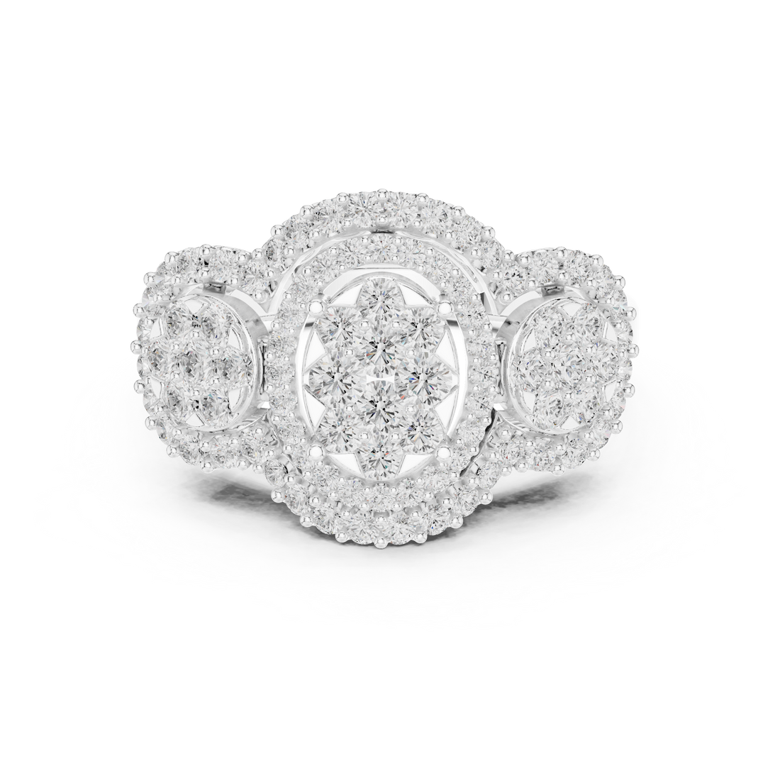 Split band engagement ring with diamond accents.