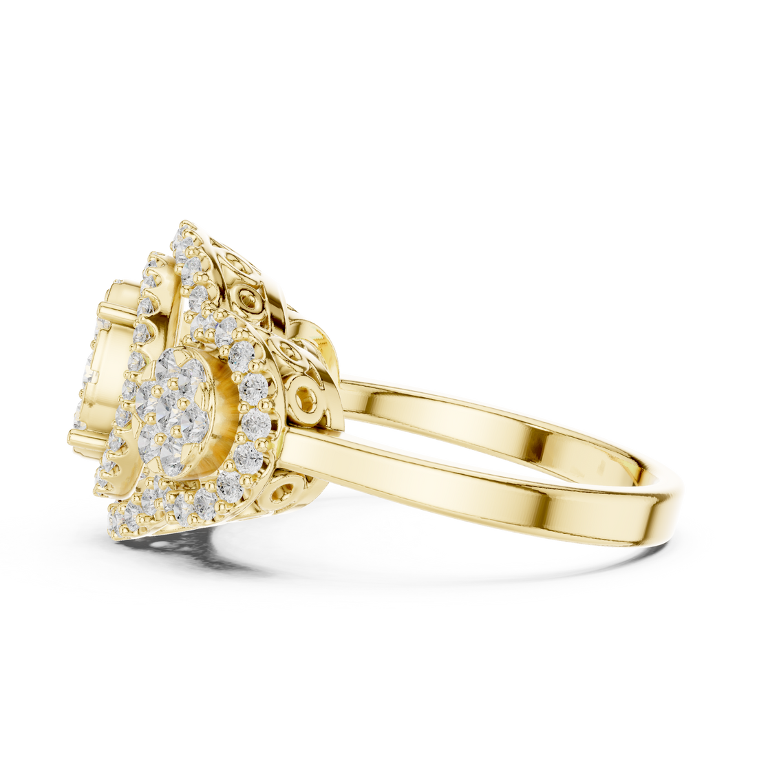 Cluster diamond ring with bright center sparkle.