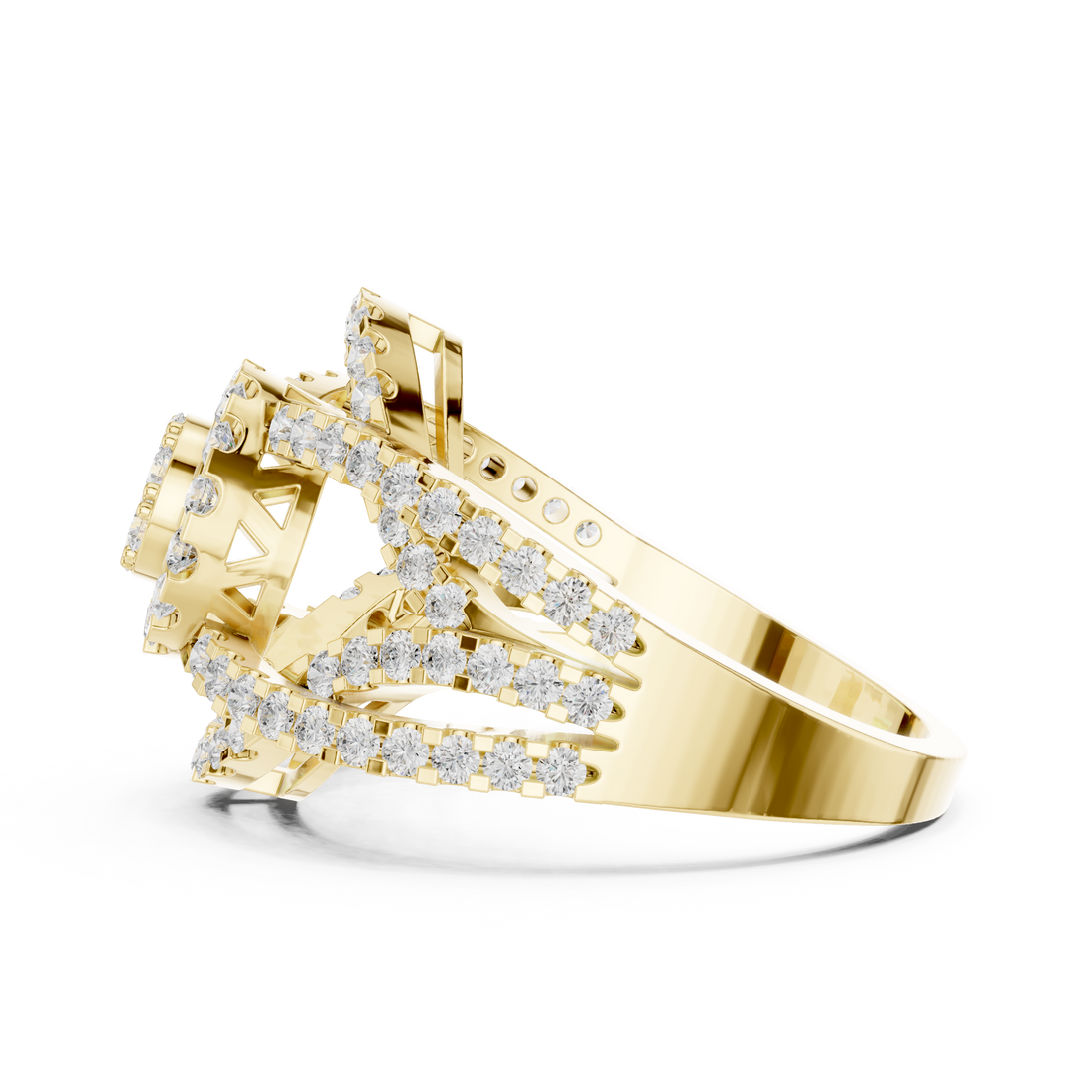 Leaf-shaped brooch with polished gold finish.