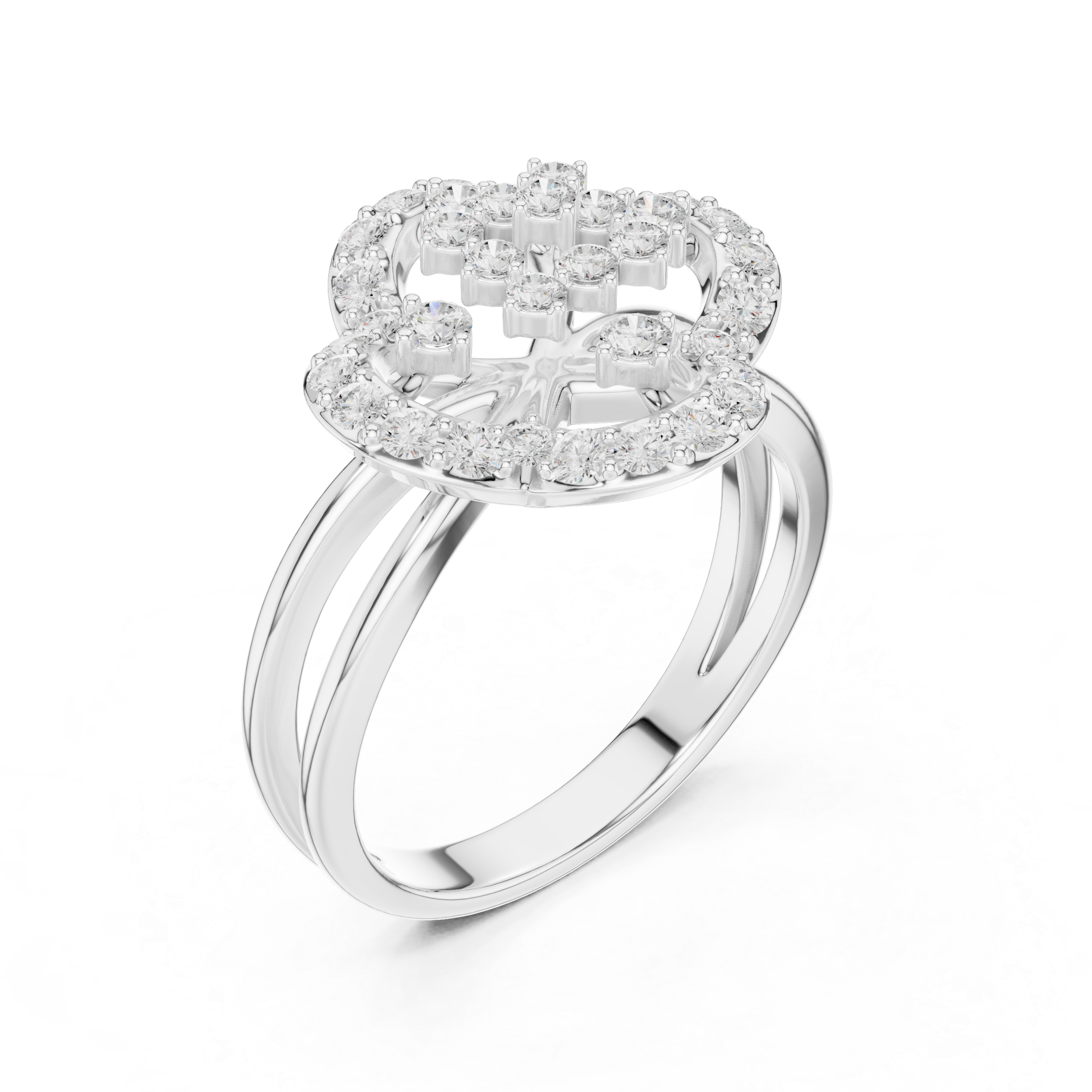 Men's gemstone ring with modern structure.