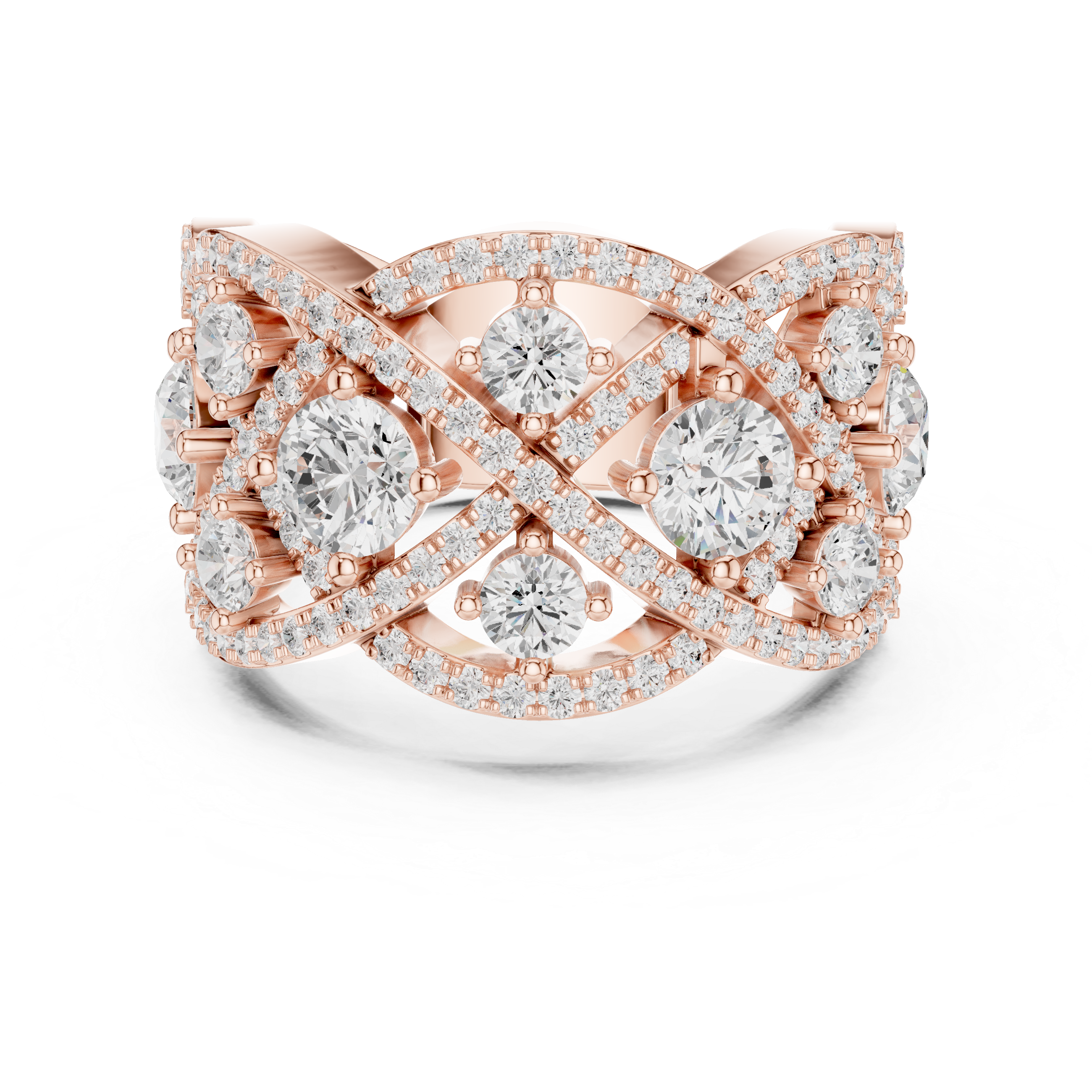 Halo cocktail ring with diamond surround.