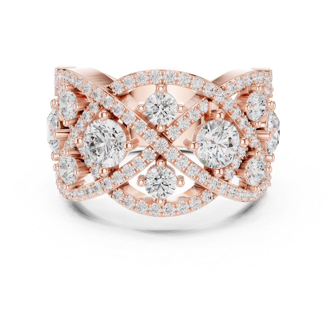 Halo cocktail ring with diamond surround.