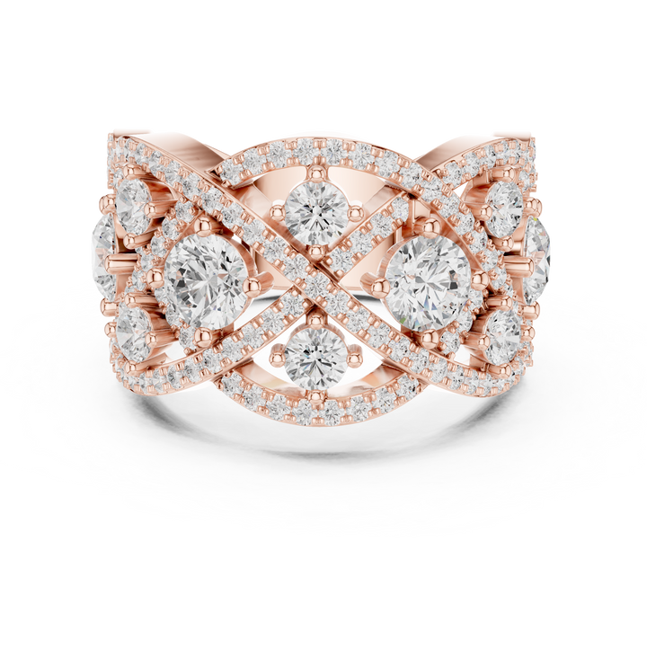 Halo cocktail ring with diamond surround.